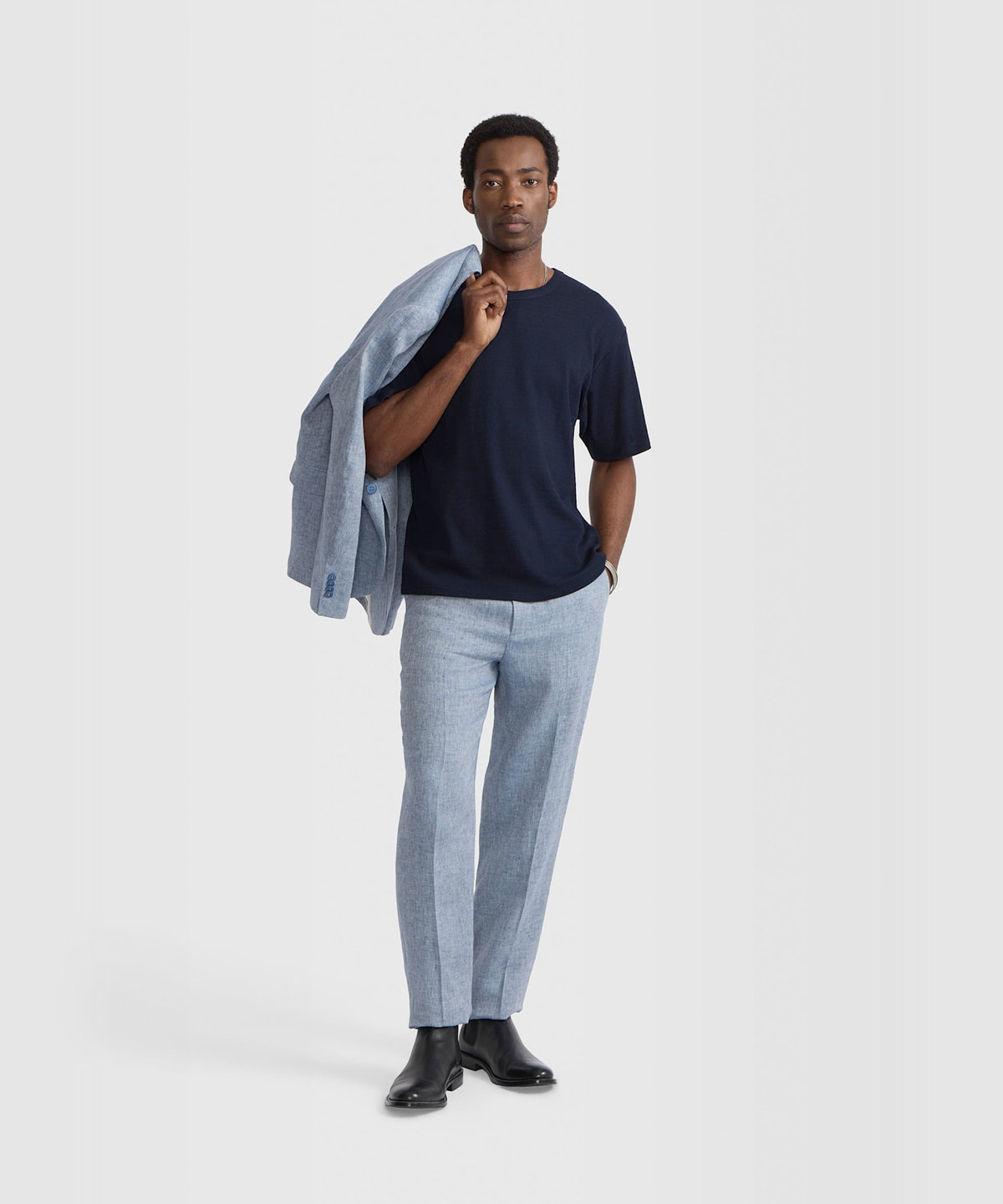 HOMME メンズ メンズ 透かし編み コットンジャージー 半袖 Tシャツ "Mark" ブルー系その他