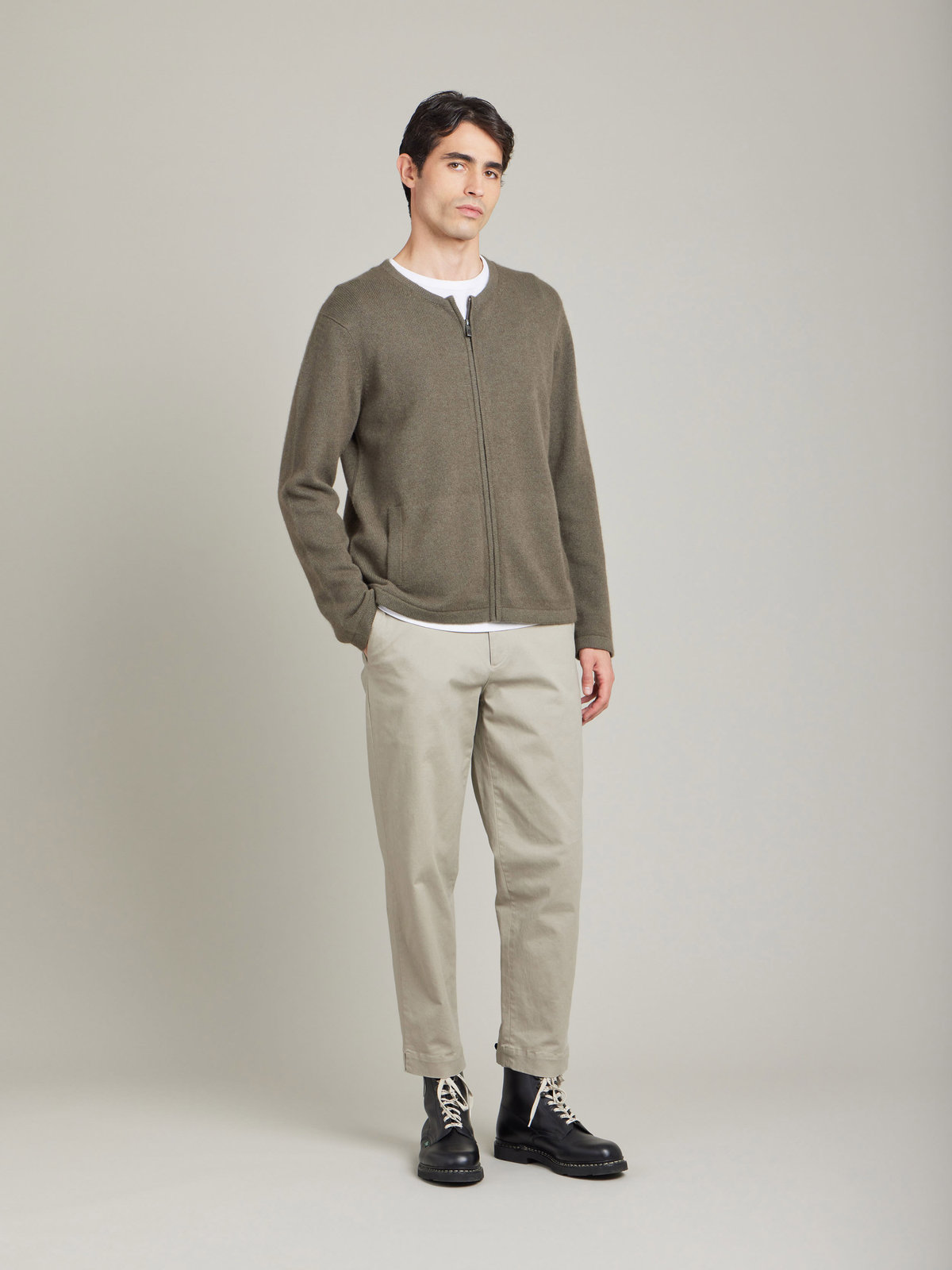 HOMME メンズ 【Outlet】LU31 CARDIGAN ジップカーディガン カーキ