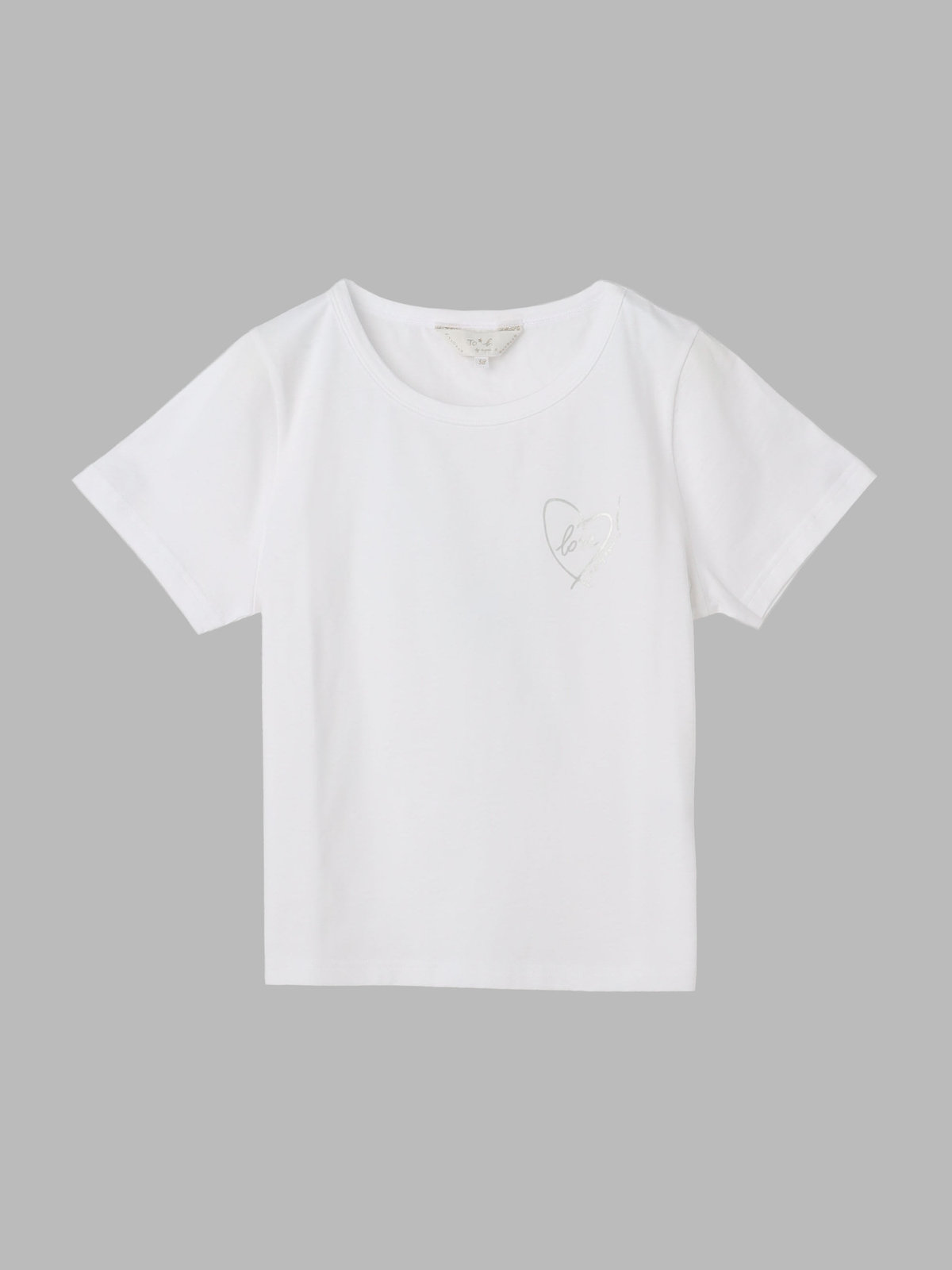 To b. by agnès b. 【Outlet】ハート 箔プリント コットン 半袖 Tシャツ "Love!" ホワイト