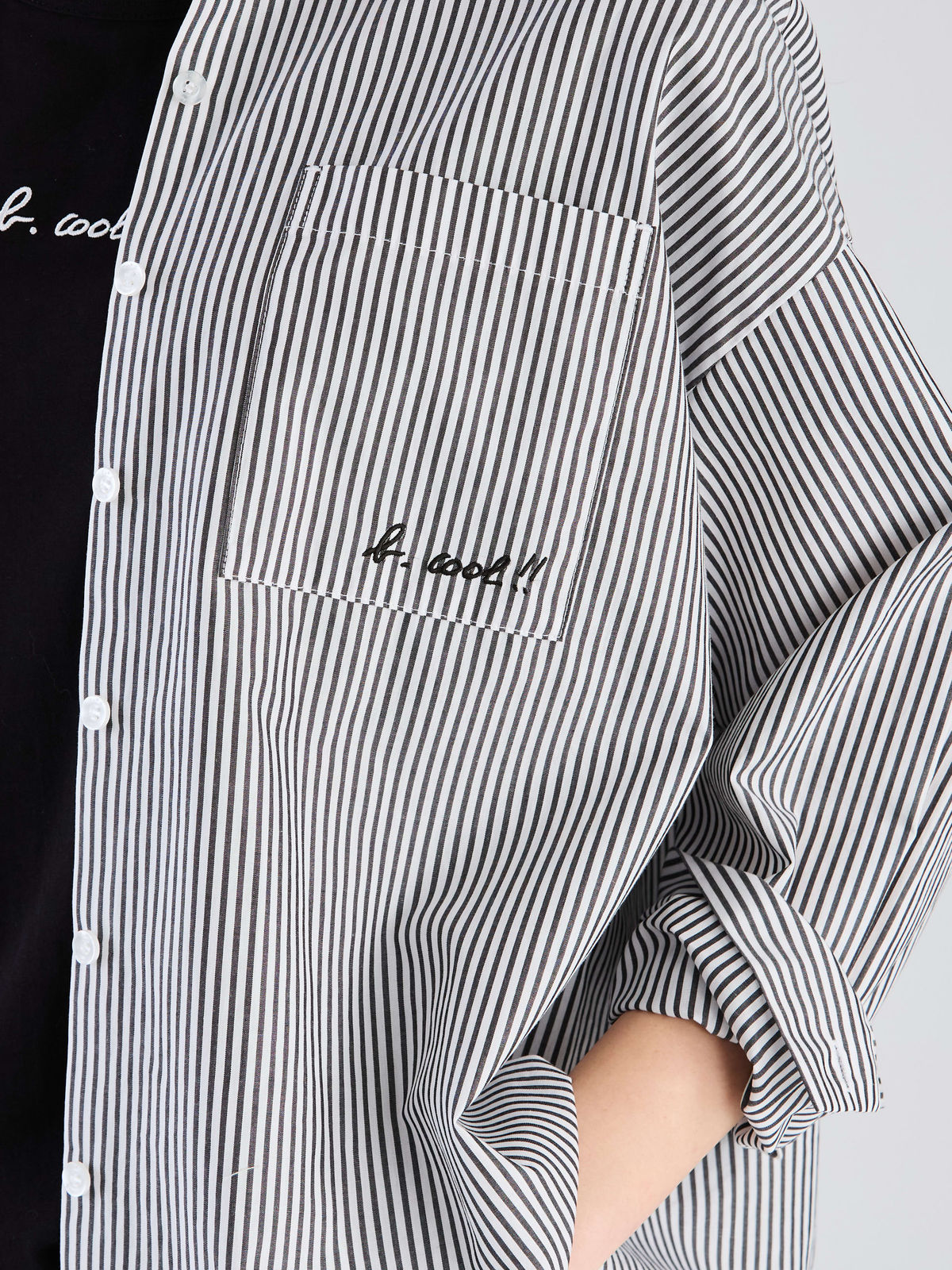 To b. by agnès b. 【Outlet】To b. by agnes b.× green label relaxing コットン 刺繍 ストライプ シャツ "b. cool!!" ホワイト