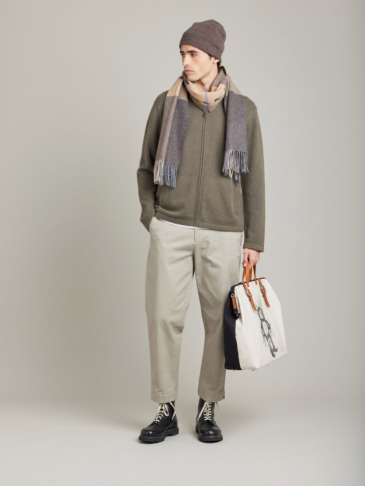 HOMME メンズ 【Outlet】LU31 CARDIGAN ジップカーディガン カーキ