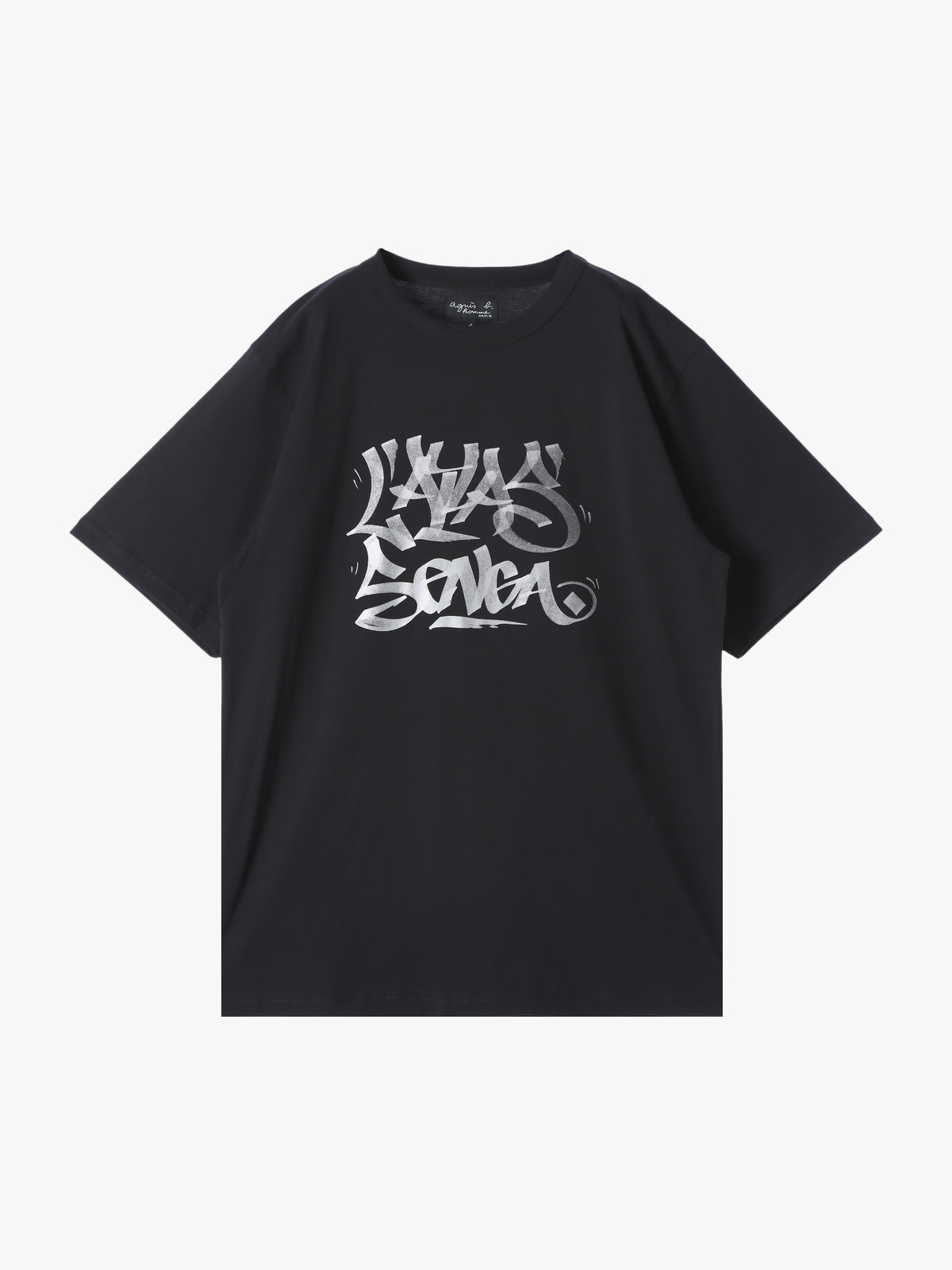 HOMME メンズ メンズ オーガニックコットン プリント 半袖 アーティスト Tシャツ "L'Atlas" ブラック