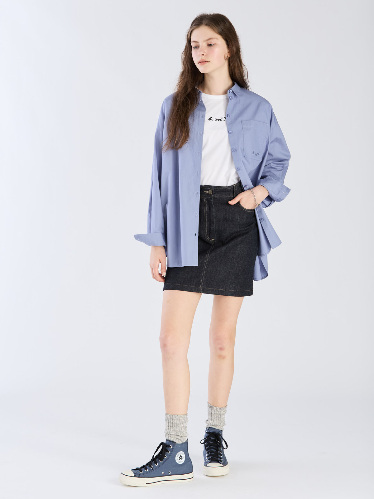 To b. by agnès b. 【Outlet】To b. by agnes b.× green label relaxing コットン 刺繍 シャツ "b. cool!!" ブルー