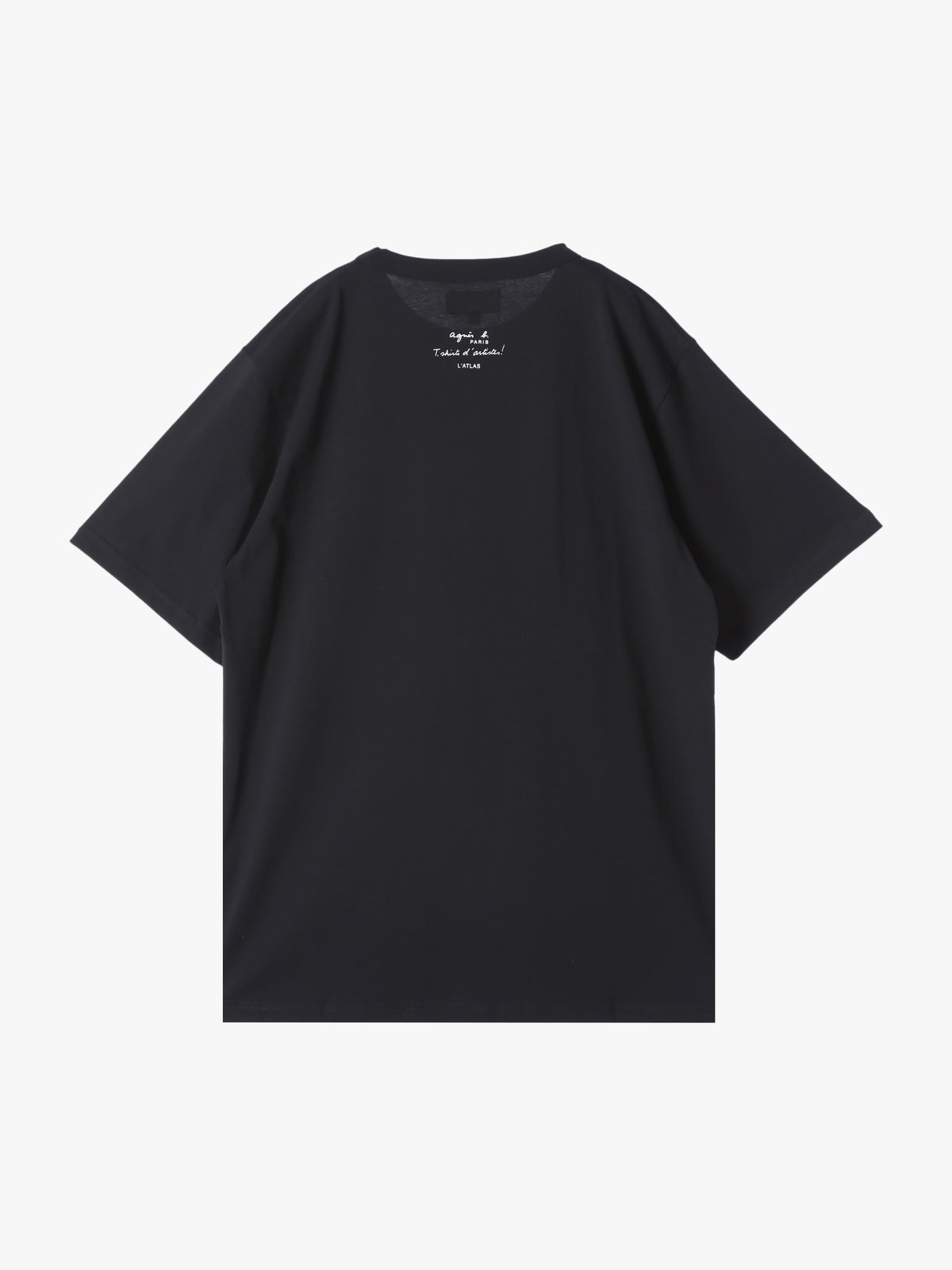 HOMME メンズ メンズ オーガニックコットン プリント 半袖 アーティスト Tシャツ "L'Atlas" ブラック