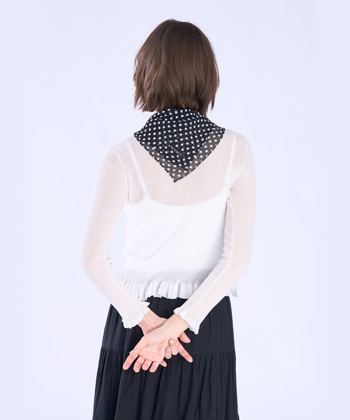 To b. by agnès b. シアー リブ フリル 長袖 ニット プルオーバー ホワイト