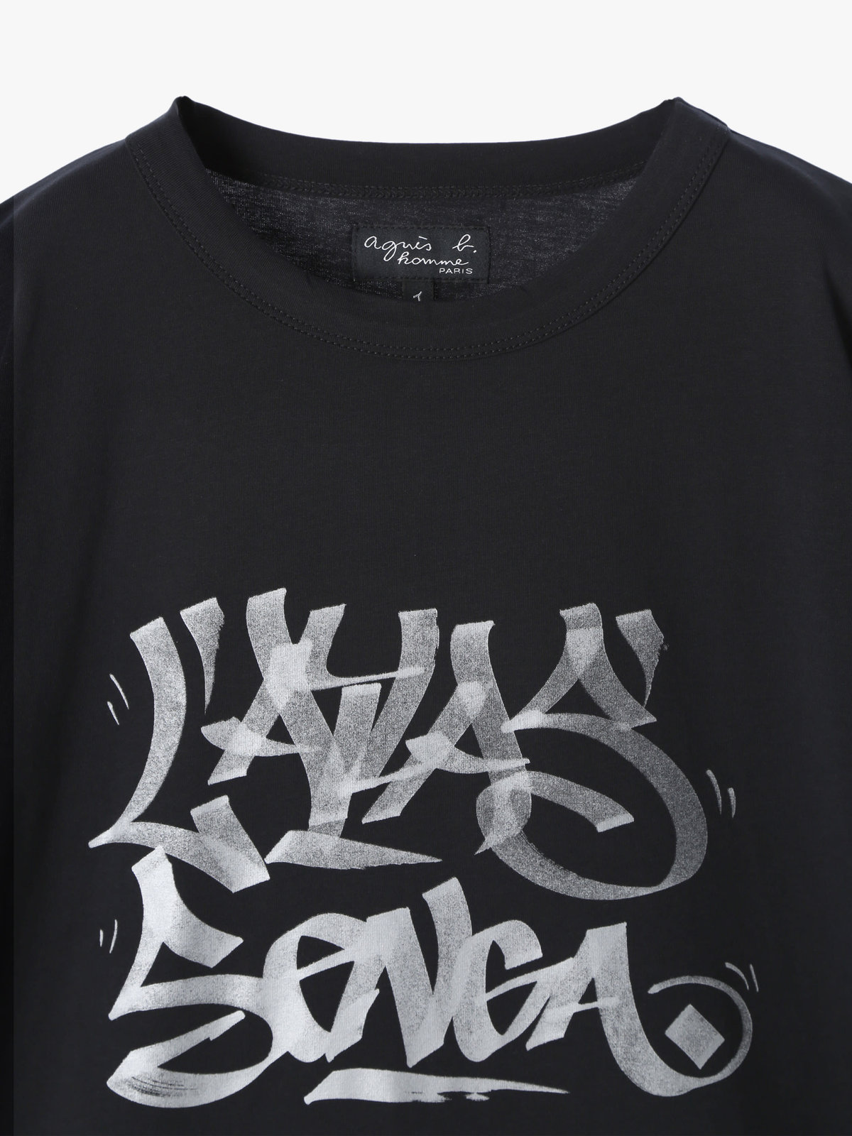 HOMME メンズ メンズ オーガニックコットン プリント 半袖 アーティスト Tシャツ "L'Atlas" ブラック