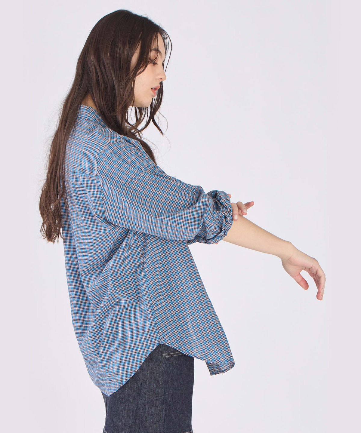 To b. by agnès b. ドビー ミニチェック コットン シャツ ネイビー