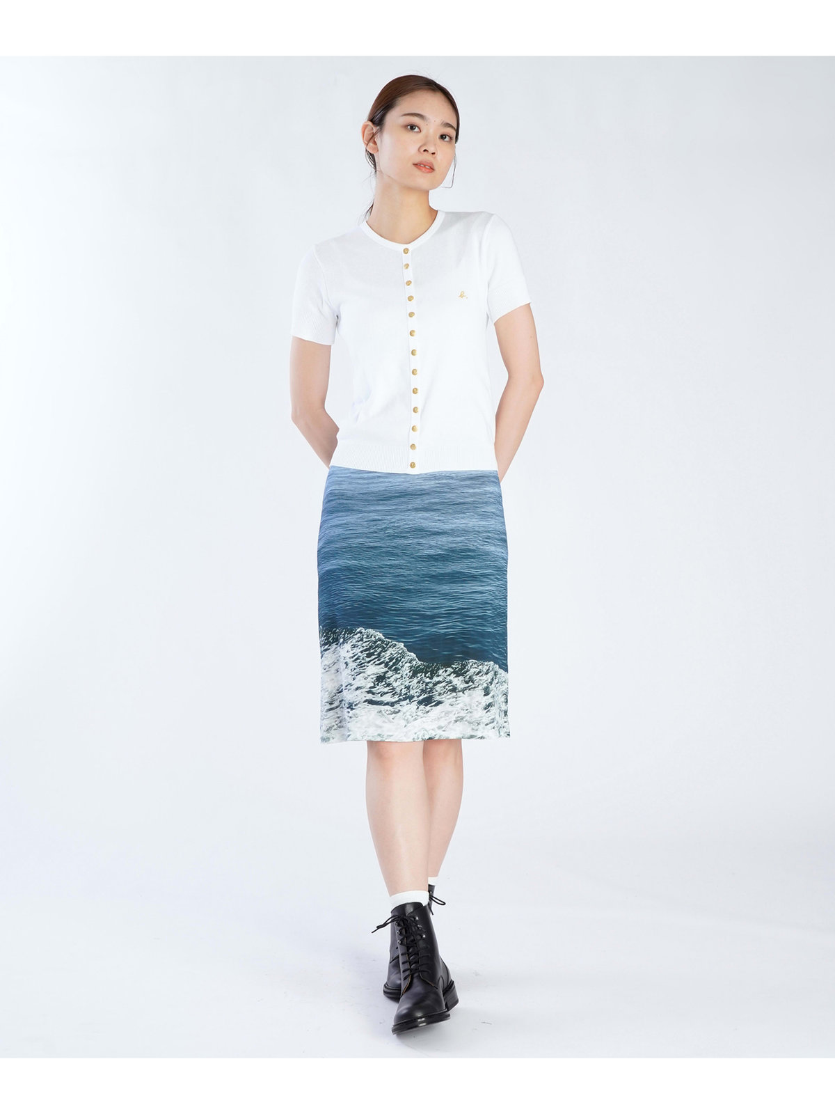 FEMME ウィメンズ フォトプリント Aラインスカート ”Vagues” マルチ