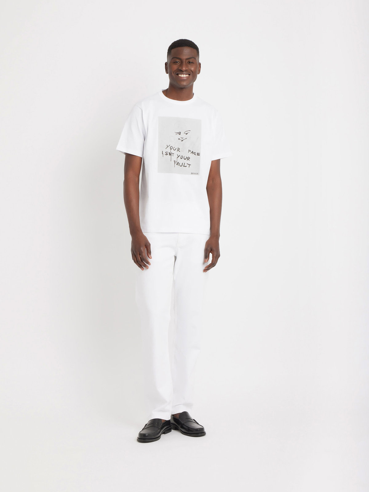 FEMME ウィメンズ オーガニックコットン プリント 半袖 アーティスト Tシャツ ”JIM JOE” ホワイト