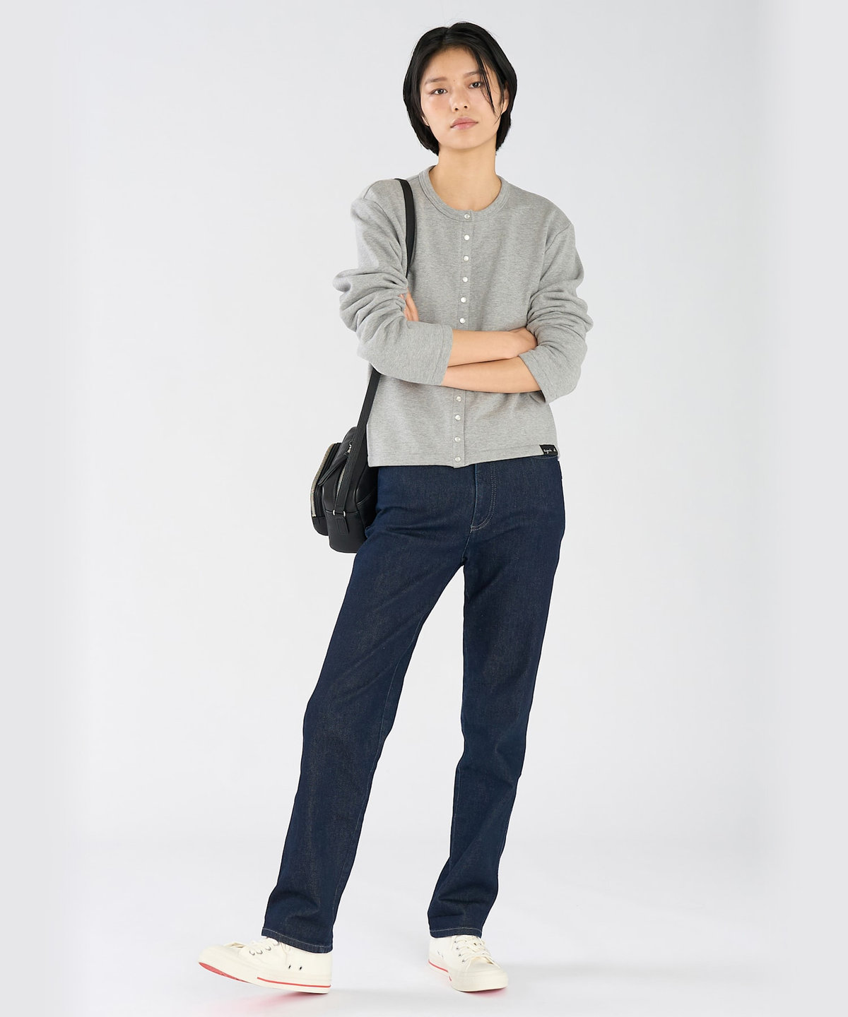 FEMME ウィメンズ WEBスペシャル ロゴ コットン 長袖 カーディガンプレッション グレー