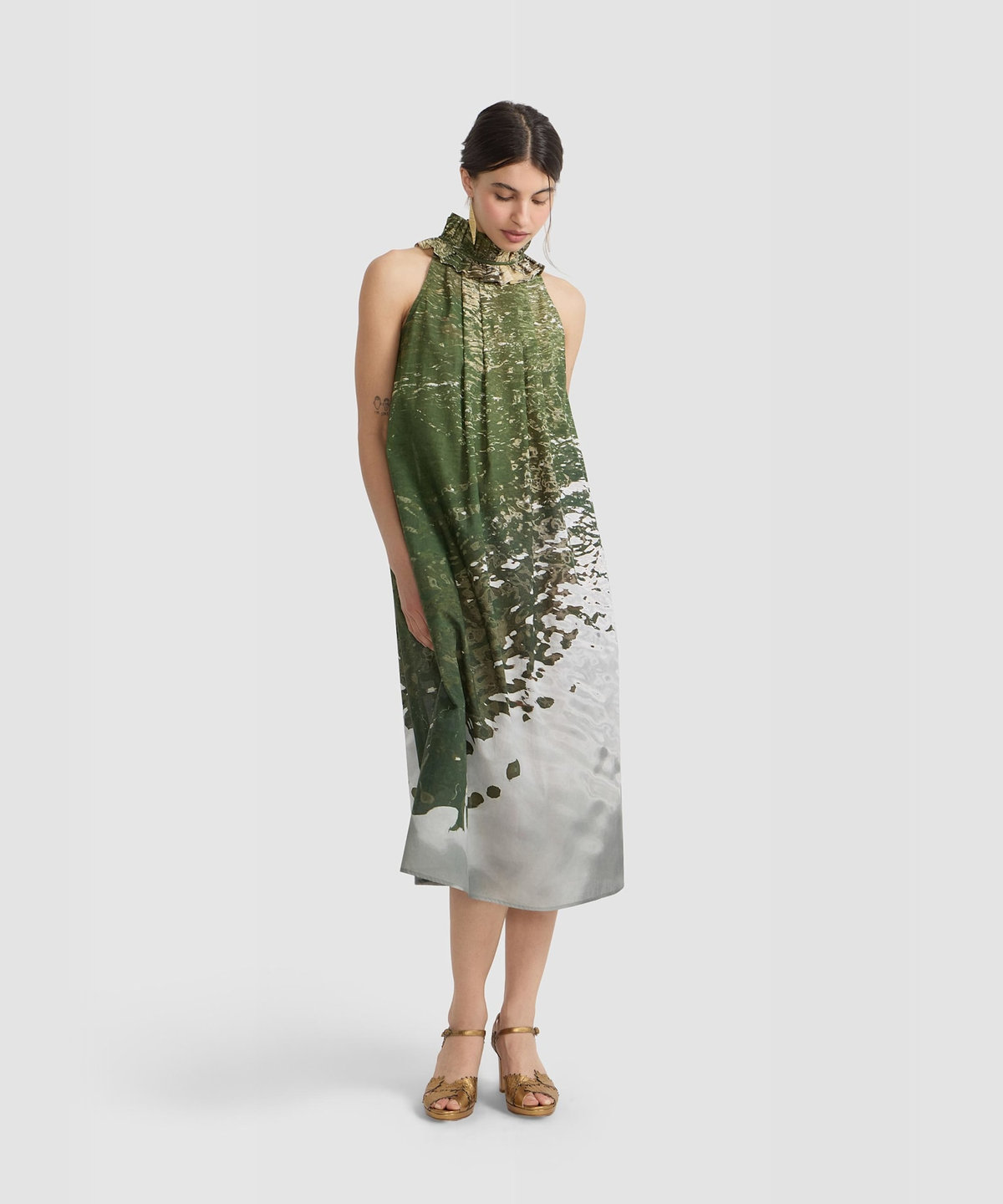 FEMME ウィメンズ フォトプリント コットン フリルカラー ワンピース "Canal" マルチ