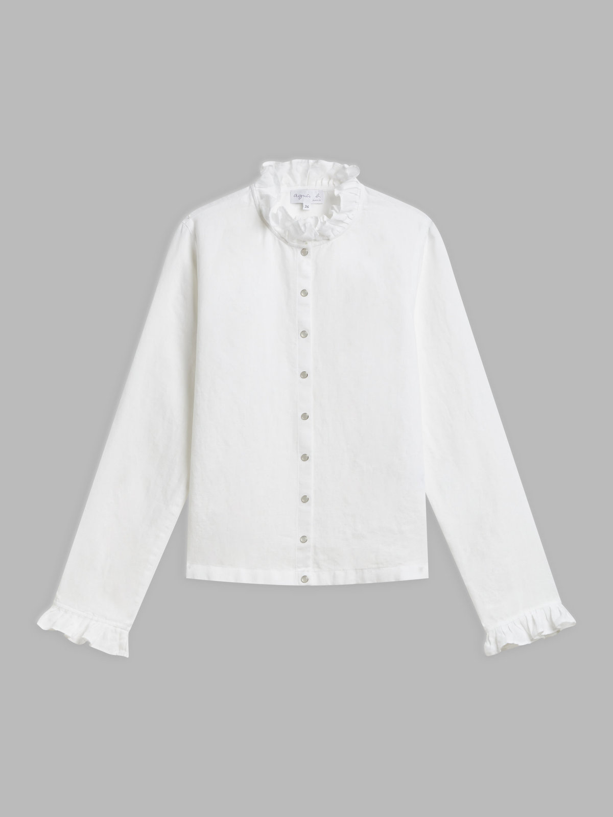 FEMME ウィメンズ フリル リネン 長袖 カーディガンブラウス ホワイト