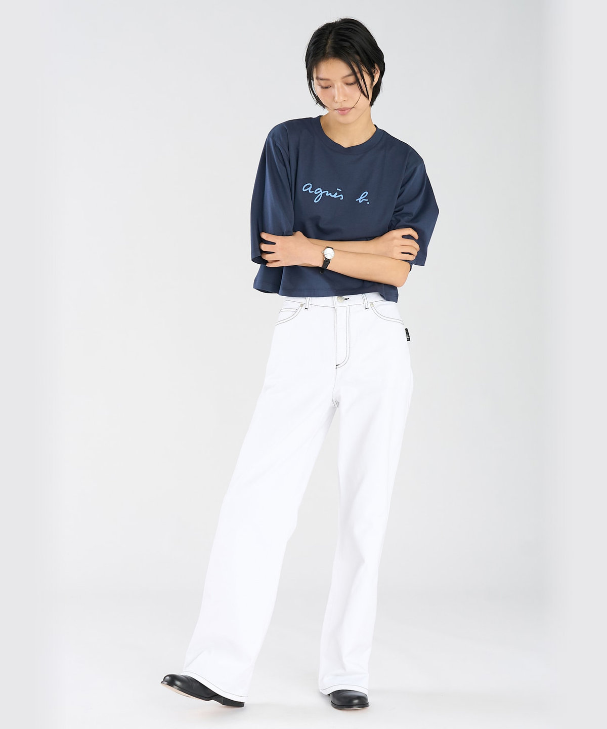 FEMME ウィメンズ ロゴ コットン 5分袖 Tシャツ "Yoko" ブルー系その他