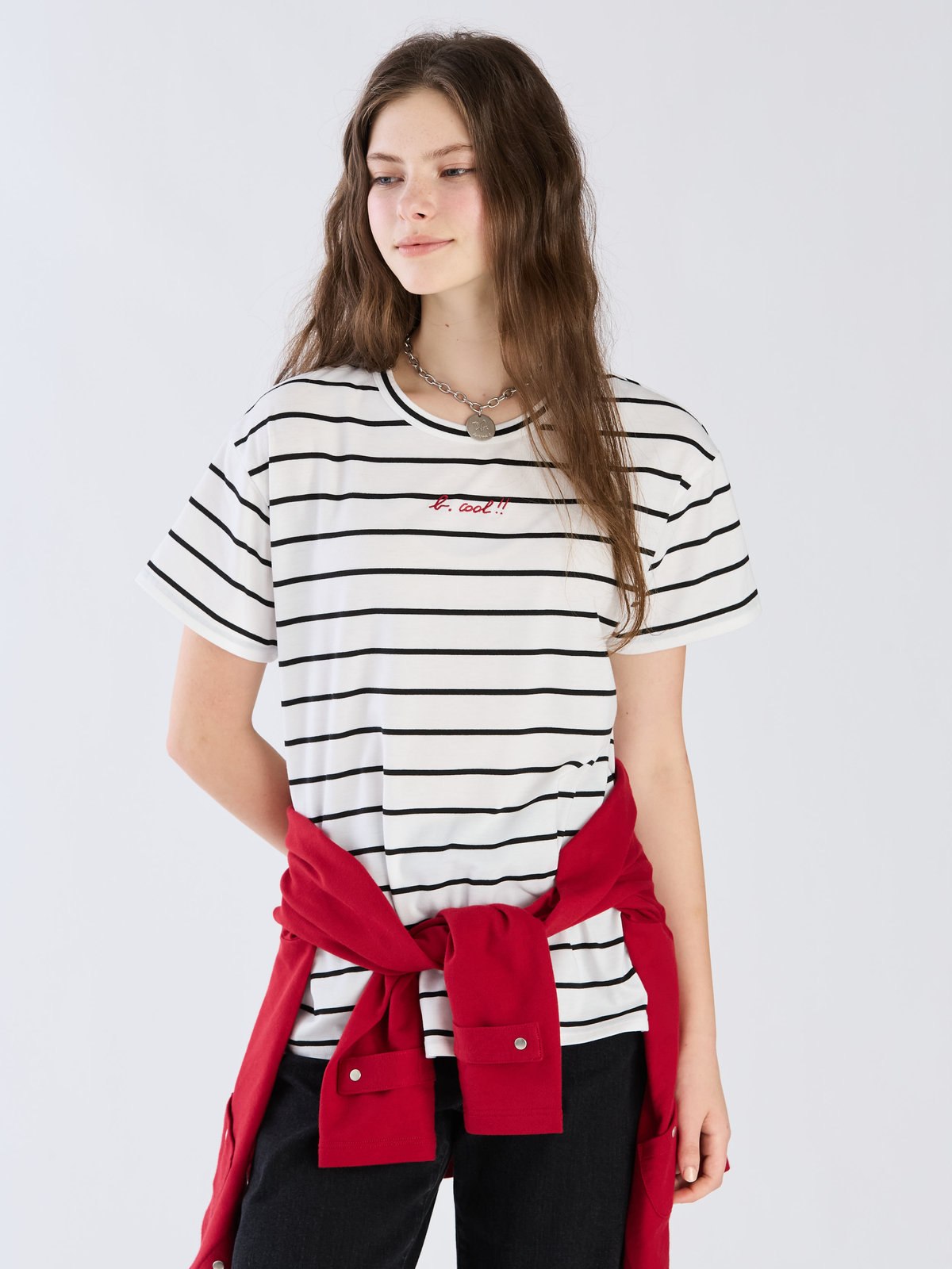 To b. by agnès b. 【Outlet】To b. by agnes b.× green label relaxing 刺繍 ボーダー Tシャツ "b. cool!!" ホワイト