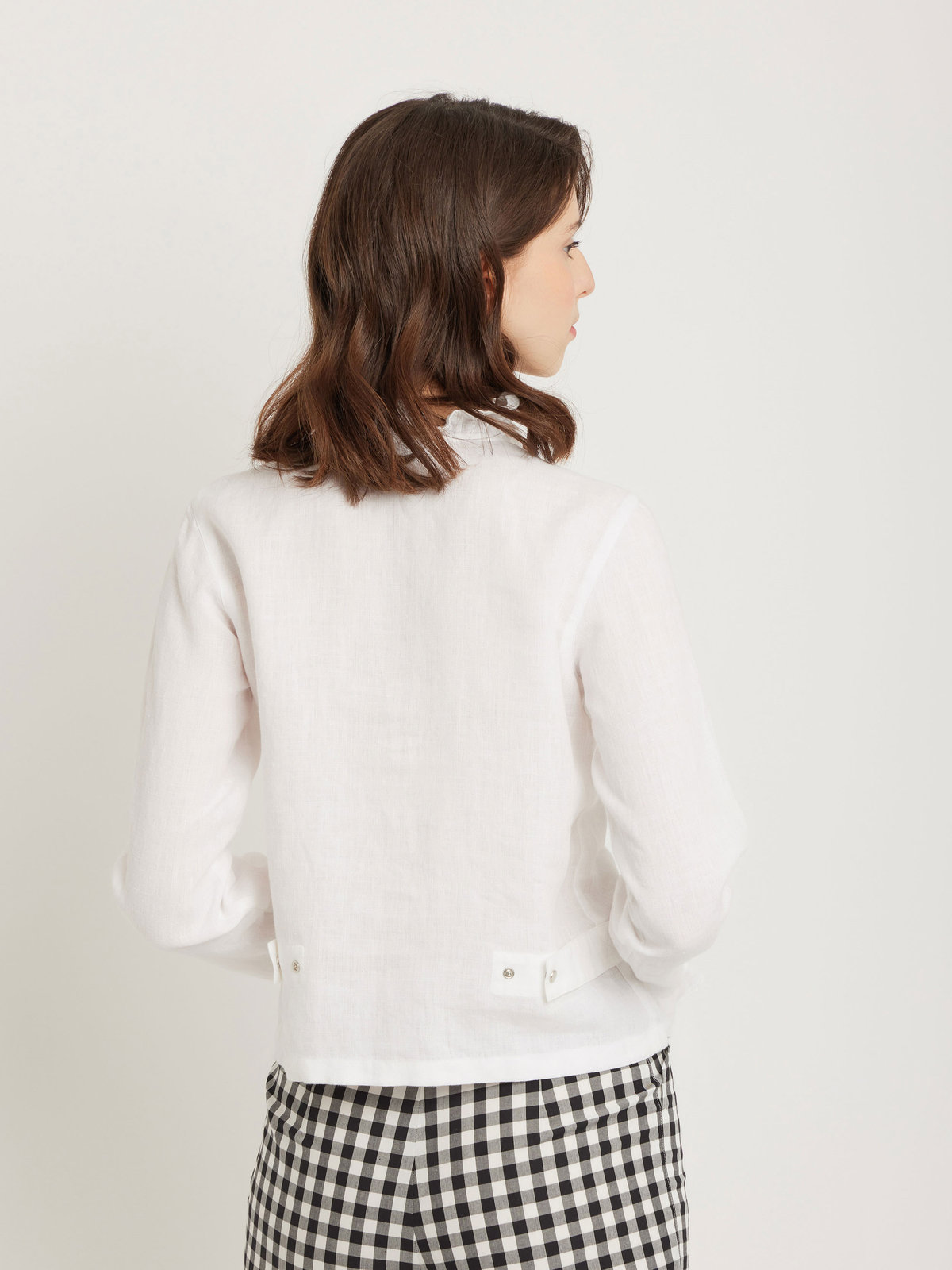 FEMME ウィメンズ フリル リネン 長袖 カーディガンブラウス ホワイト