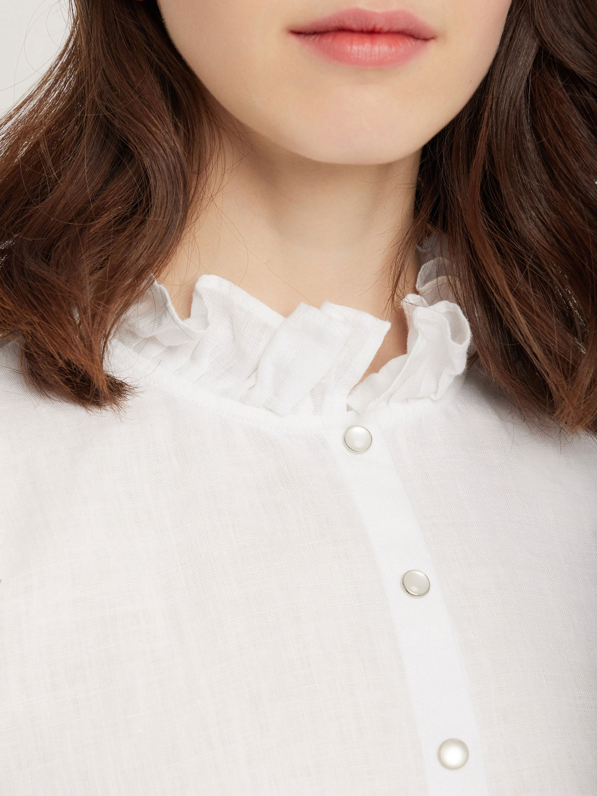 FEMME ウィメンズ フリル リネン 長袖 カーディガンブラウス ホワイト