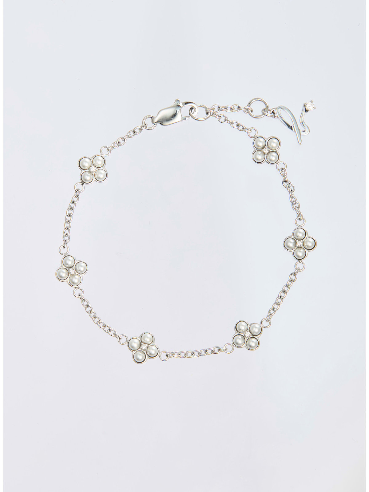 FEMME ウィメンズ フラワーチャーム パール ブレスレット "Double bloom" シルバー