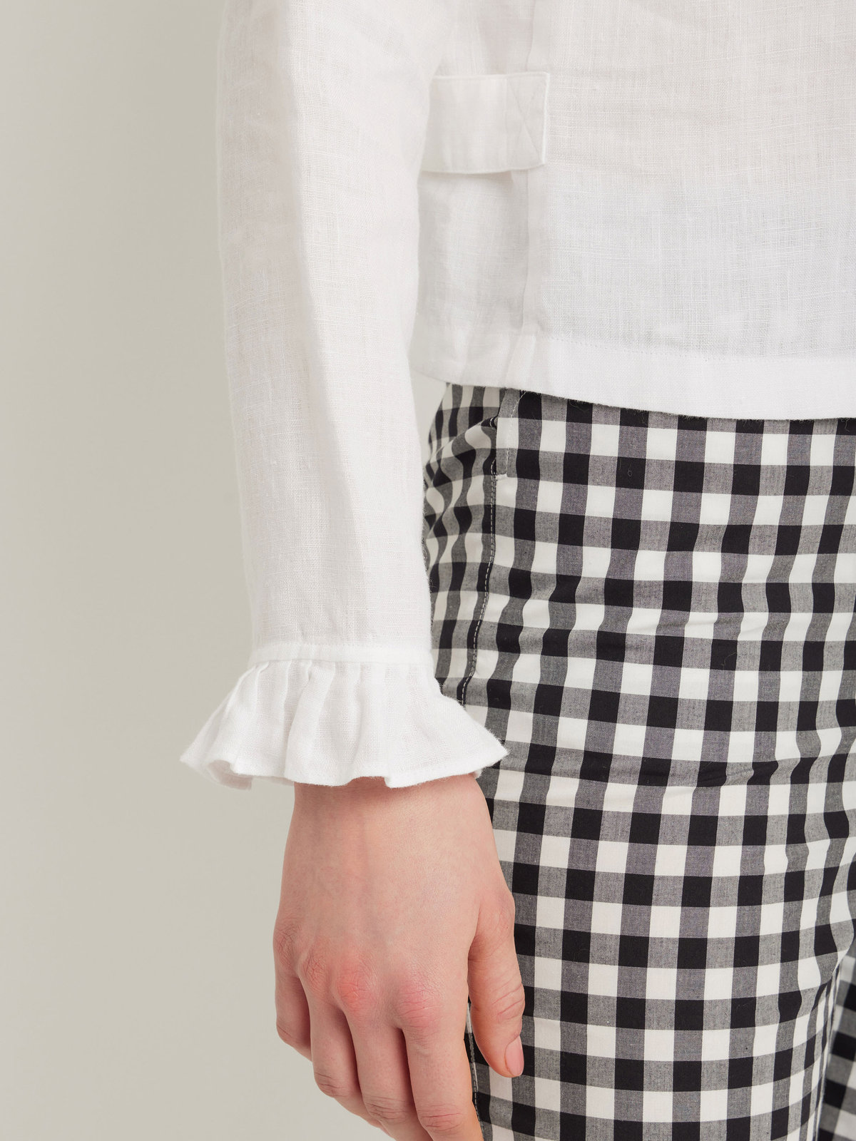 FEMME ウィメンズ フリル リネン 長袖 カーディガンブラウス ホワイト