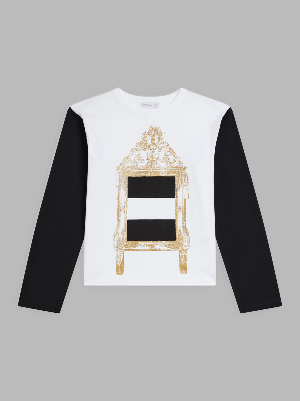 FEMME ウィメンズ プリント コットン 長袖 Tシャツ ”Miroir dor? rayures” ホワイト