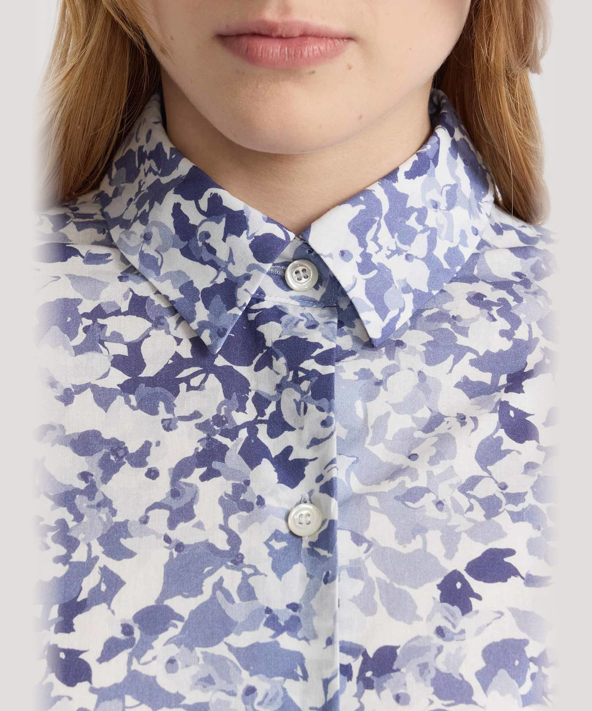 FEMME ウィメンズ フラワープリント コットン 長袖 ブラウス "Jasmine" ブルー系その他