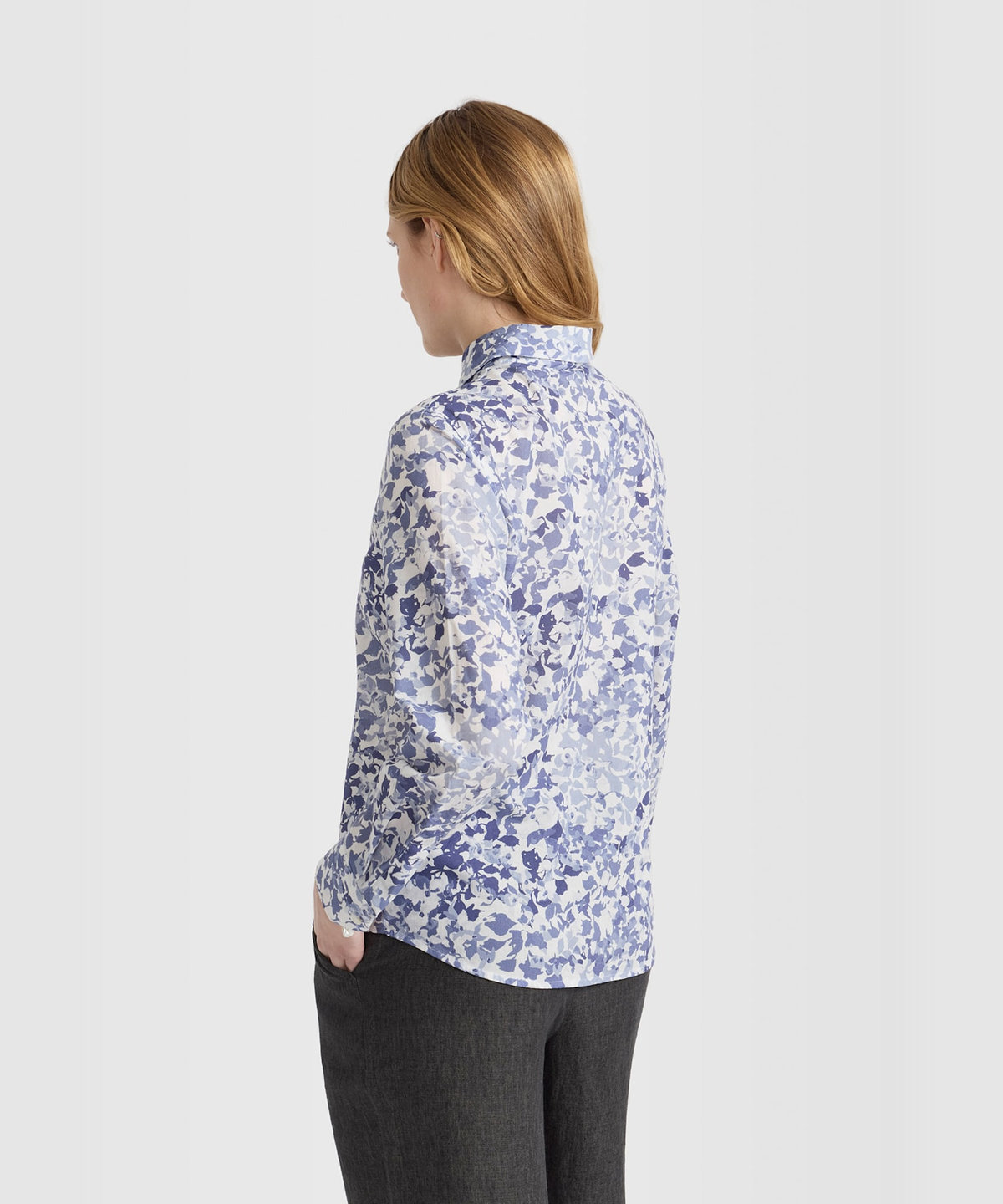 FEMME ウィメンズ フラワープリント コットン 長袖 ブラウス "Jasmine" ブルー系その他