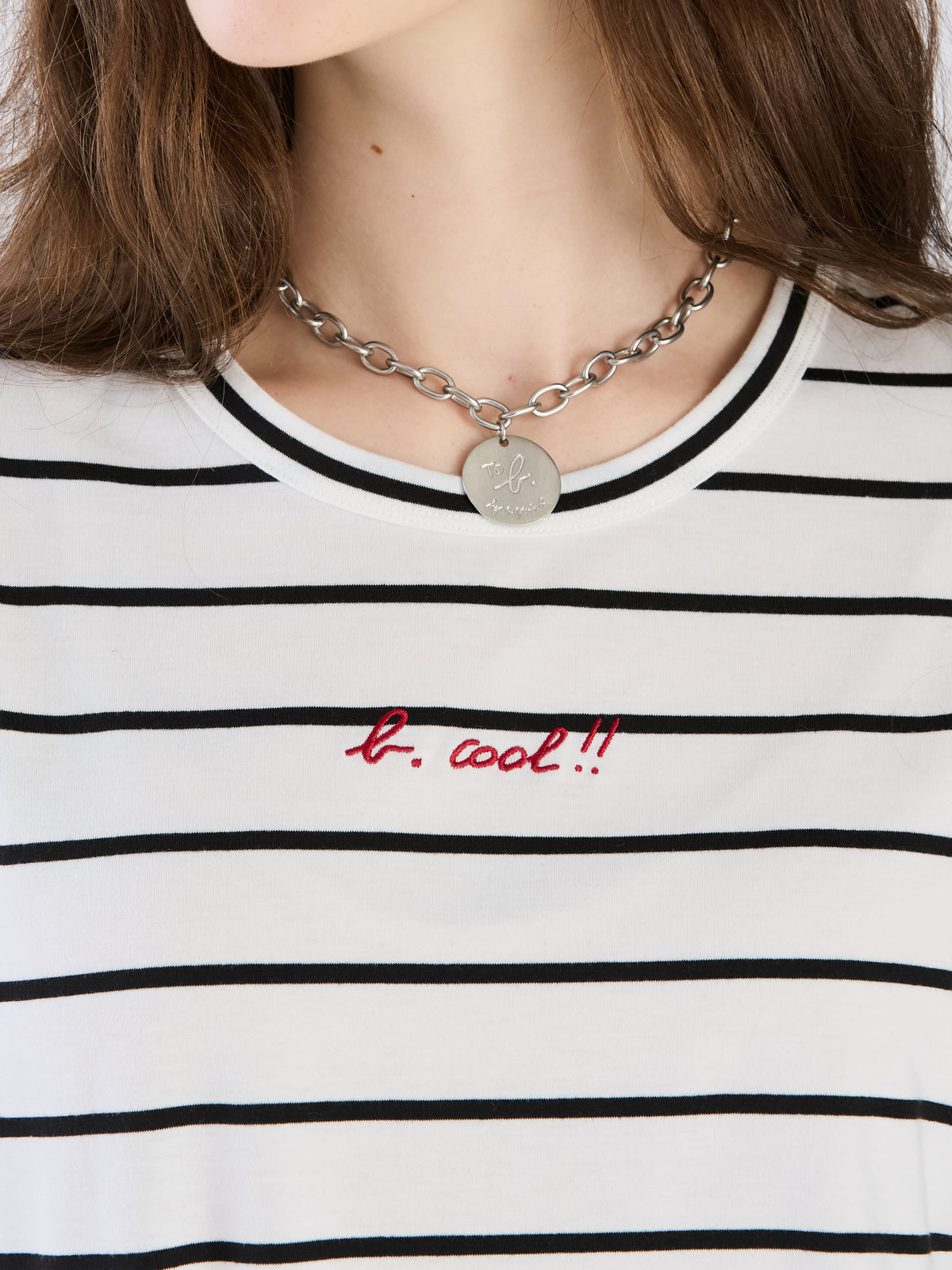 To b. by agnès b. 【Outlet】To b. by agnes b.× green label relaxing 刺繍 ボーダー Tシャツ "b. cool!!" ホワイト