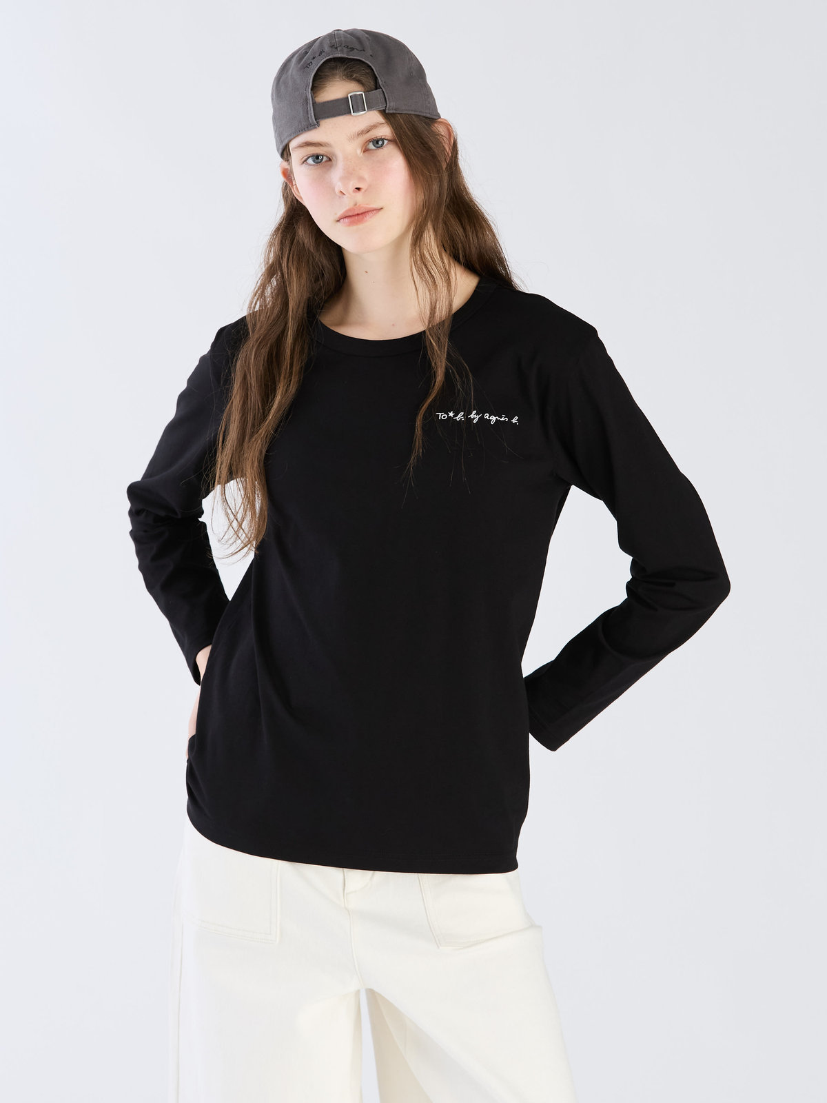 To b. by agnès b. 【Outlet】To b. by agnes b.× green label relaxing オーガニックコットン ロゴ ロングスリーブTシャツ ブラック