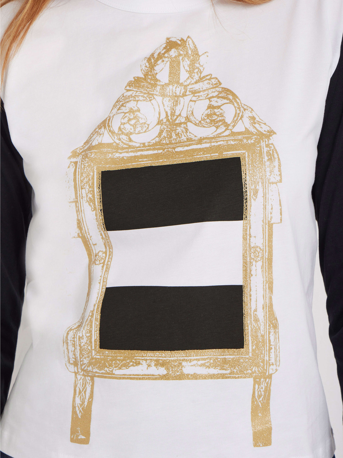 FEMME ウィメンズ プリント コットン 長袖 Tシャツ ”Miroir dor? rayures” ホワイト