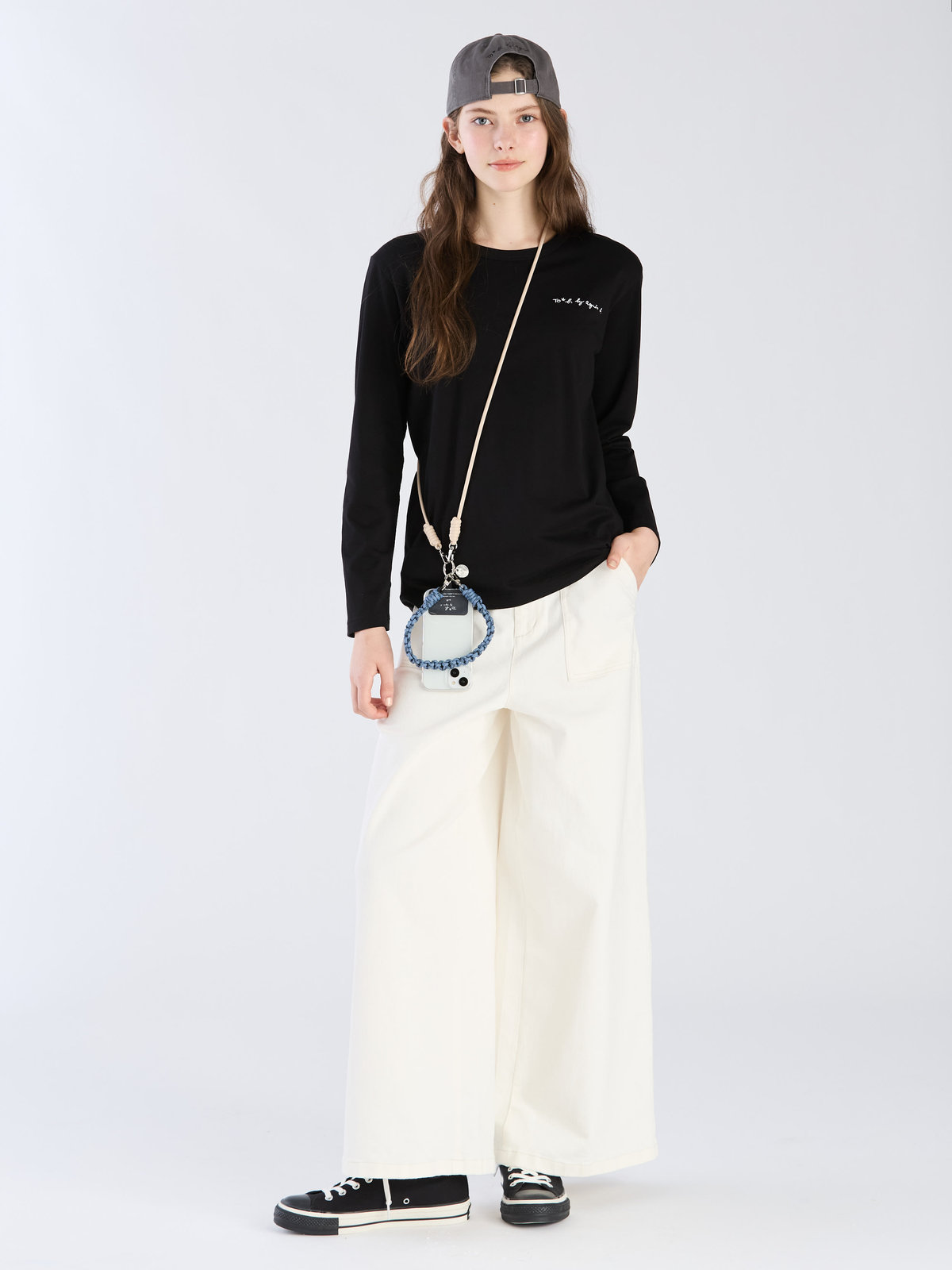 To b. by agnès b. 【Outlet】To b. by agnes b.× green label relaxing オーガニックコットン ロゴ ロングスリーブTシャツ ブラック