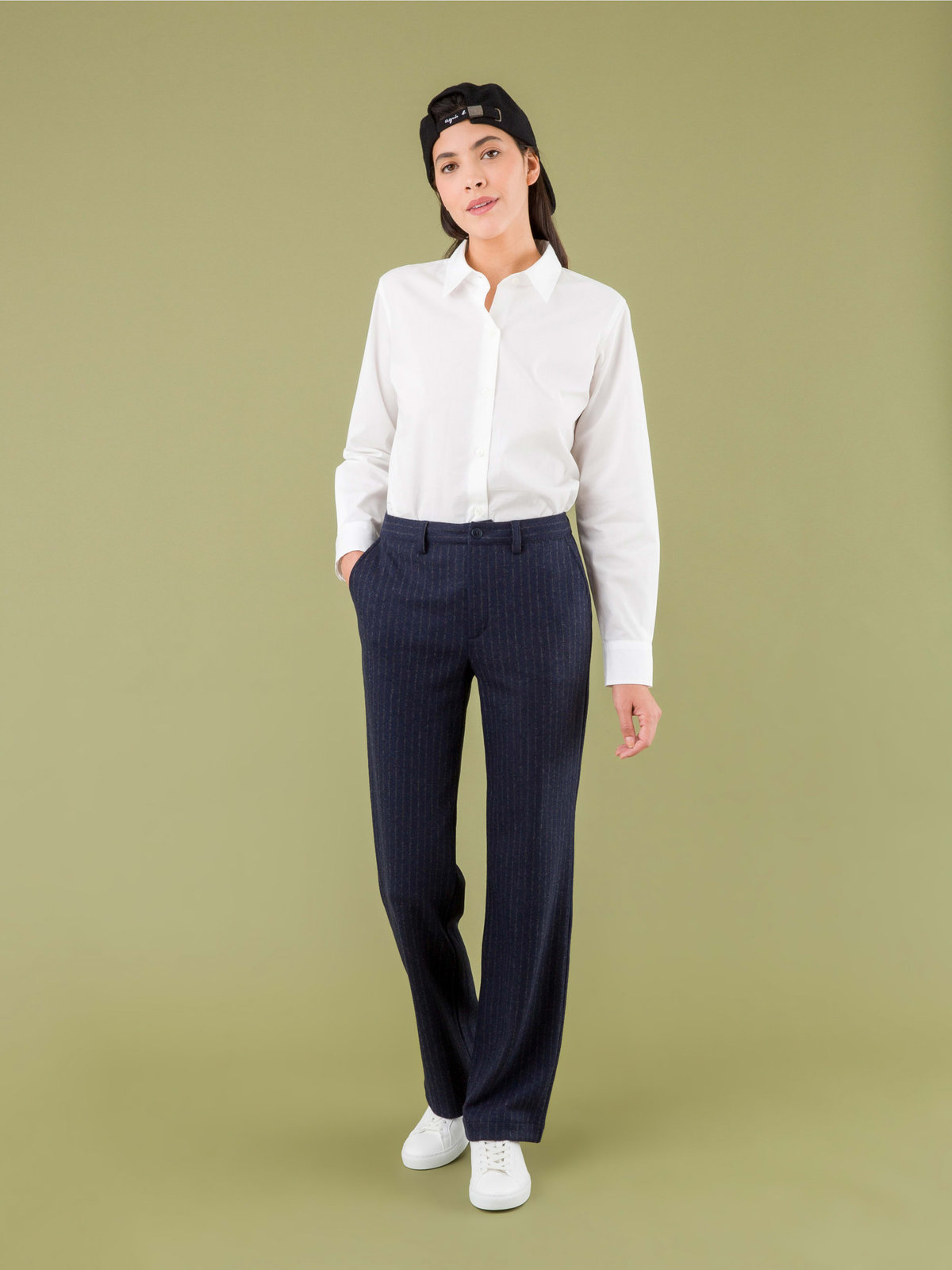 FEMME ウィメンズ コットン ポプリン 長袖 ブラウス "Jasmine" ホワイト