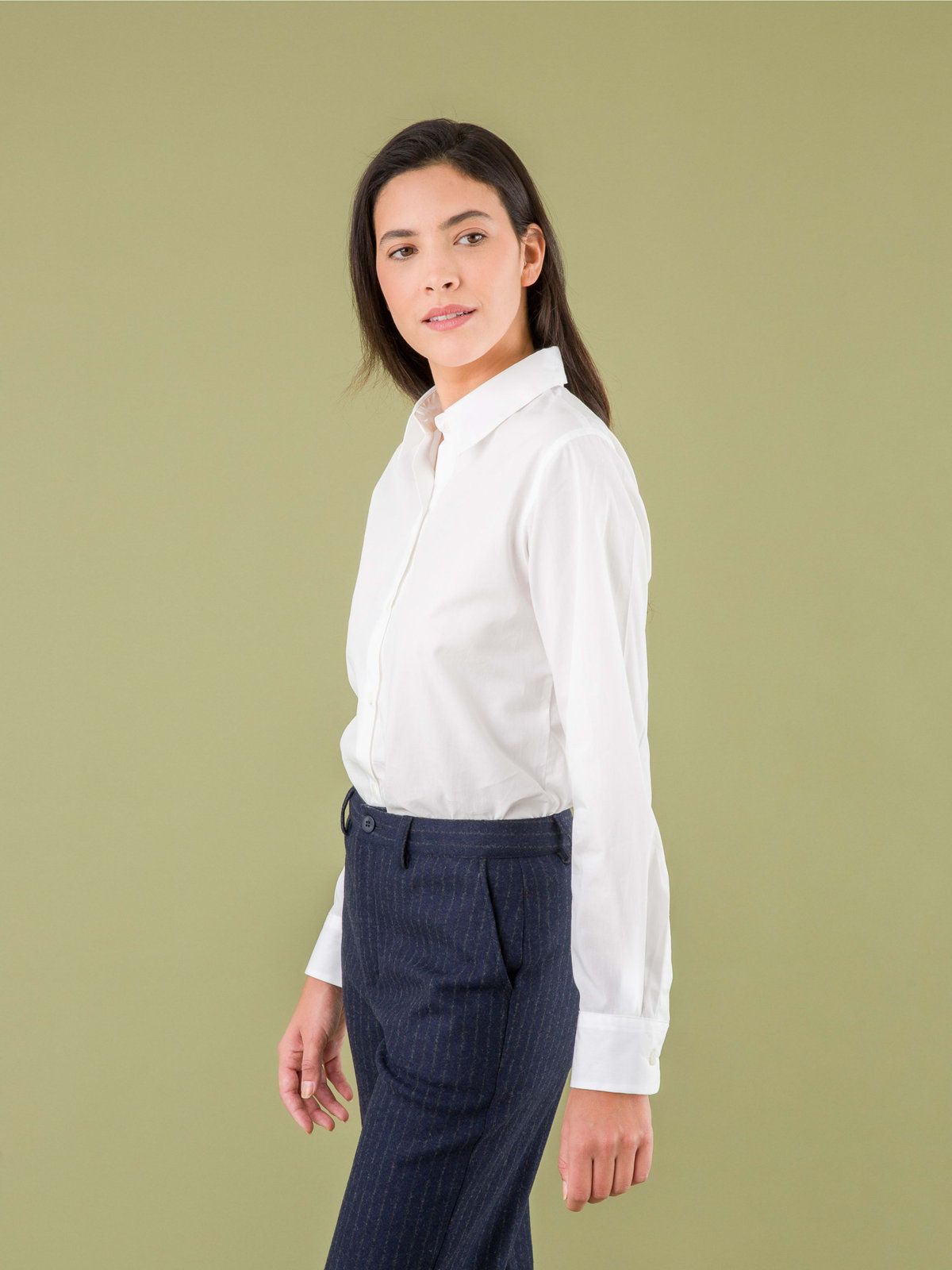 FEMME ウィメンズ コットン ポプリン 長袖 ブラウス "Jasmine" ホワイト