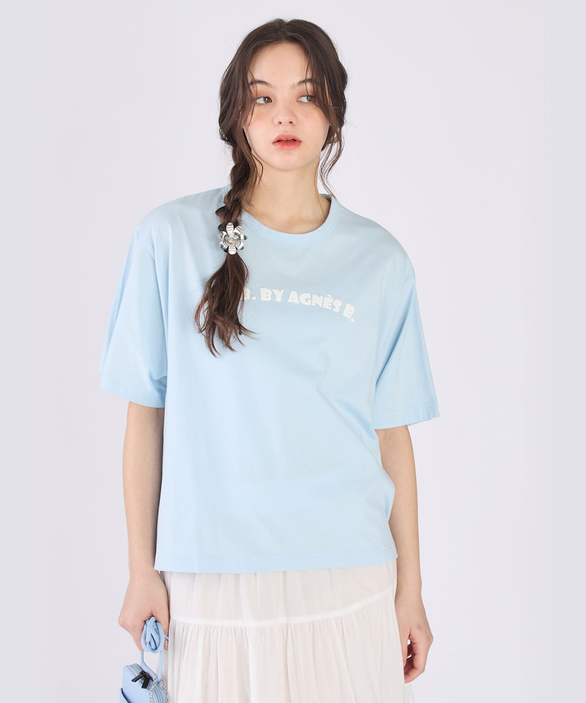 To b. by agnès b. ロゴ パフプリント コットン 半袖 Tシャツ ブルー