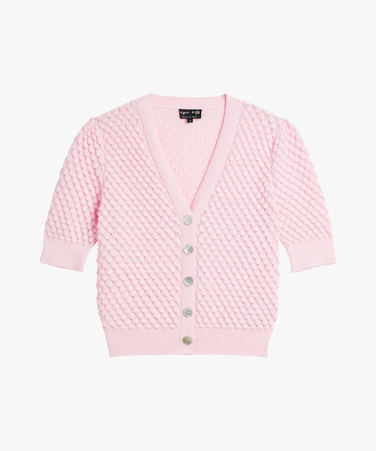 FEMME ウィメンズ コットン Vネック 半袖 ニット カーディガン ピンク