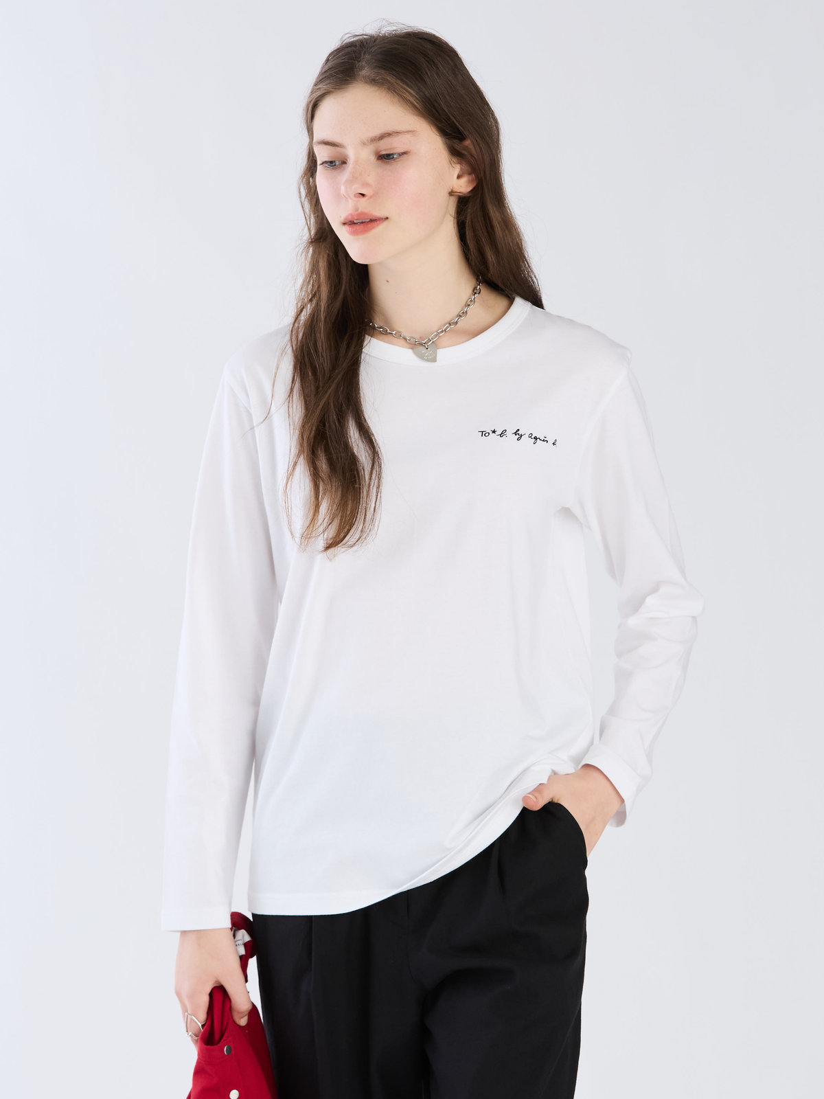 To b. by agnès b. 【Outlet】To b. by agnes b.× green label relaxing オーガニックコットン ロゴ ロングスリーブTシャツ ホワイト