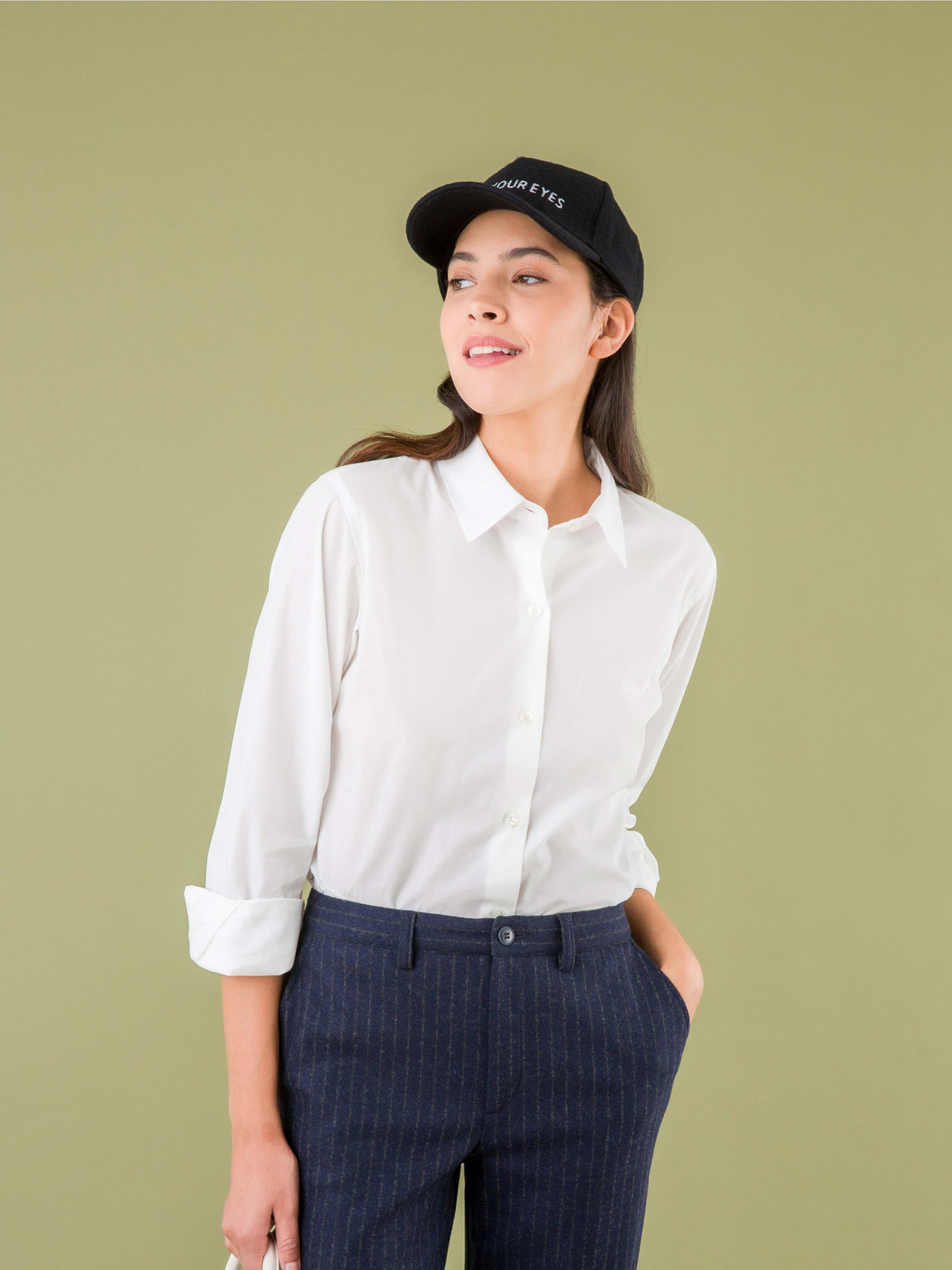 FEMME ウィメンズ コットン ポプリン 長袖 ブラウス "Jasmine" ホワイト