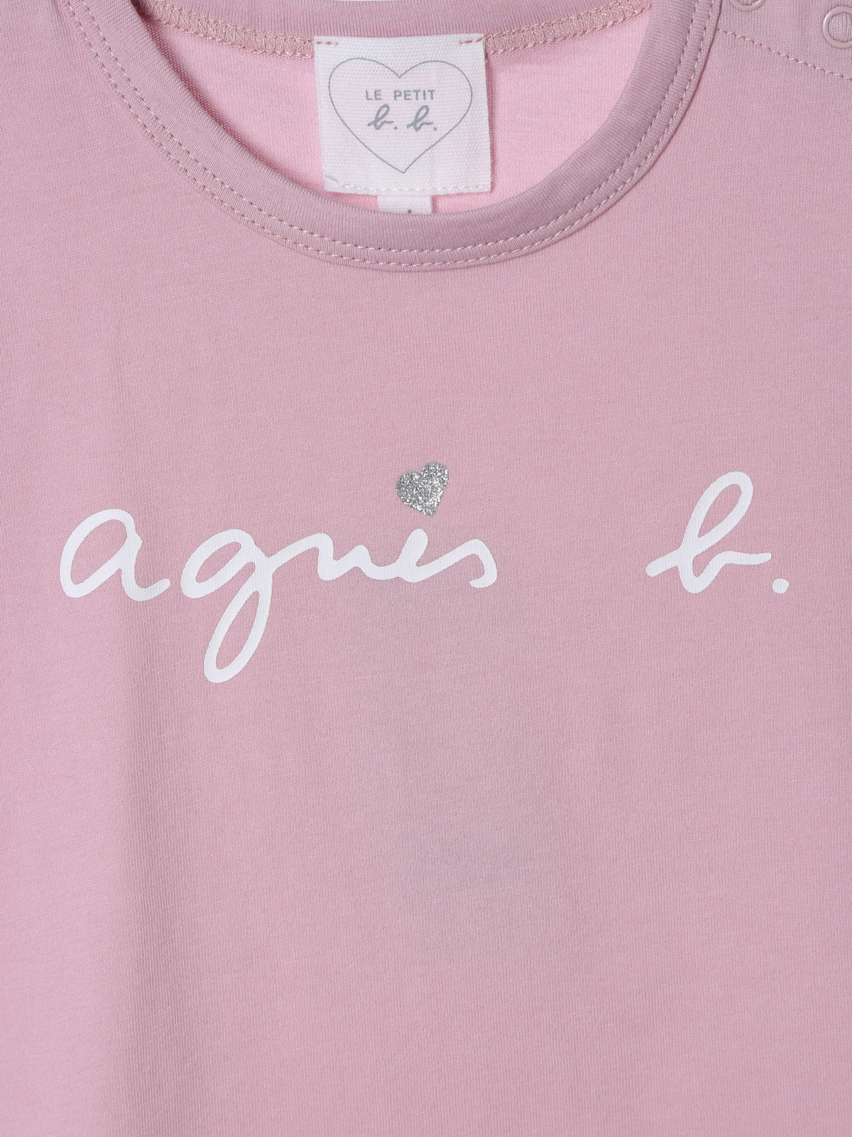 ENFANT ベビー ベビー ロゴ ハート プリント コットン 半袖 Tシャツ ピンク