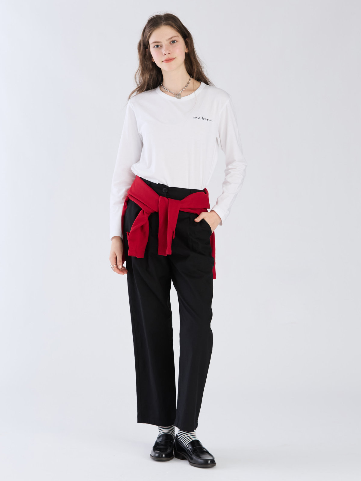 To b. by agnès b. 【Outlet】To b. by agnes b.× green label relaxing オーガニックコットン ロゴ ロングスリーブTシャツ ホワイト