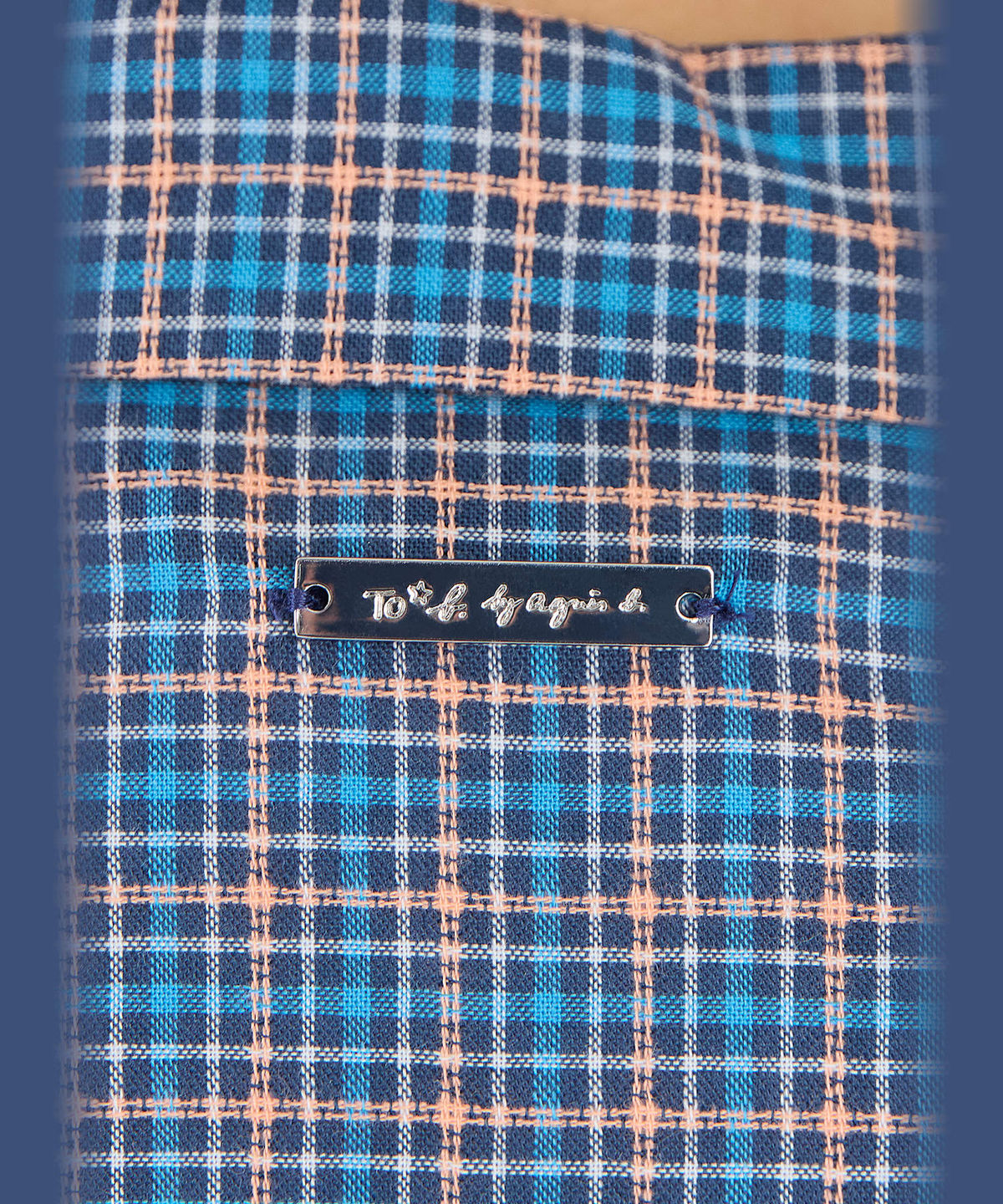 To b. by agnès b. ドビー ミニチェック コットン シャツ ネイビー