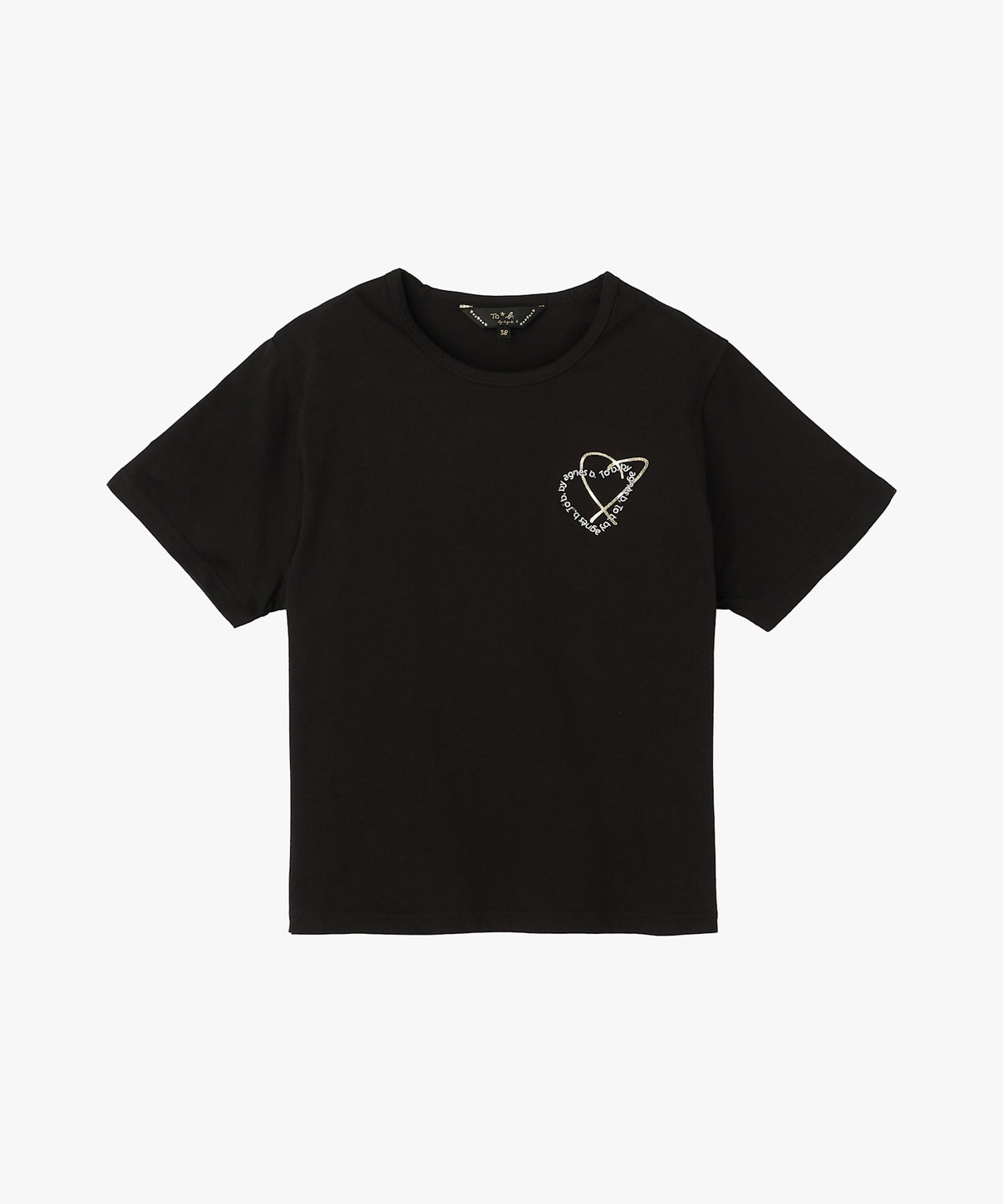 To b. by agnès b. ロゴ刺繍 ハート プリント コットン 半袖 Tシャツ ブラック