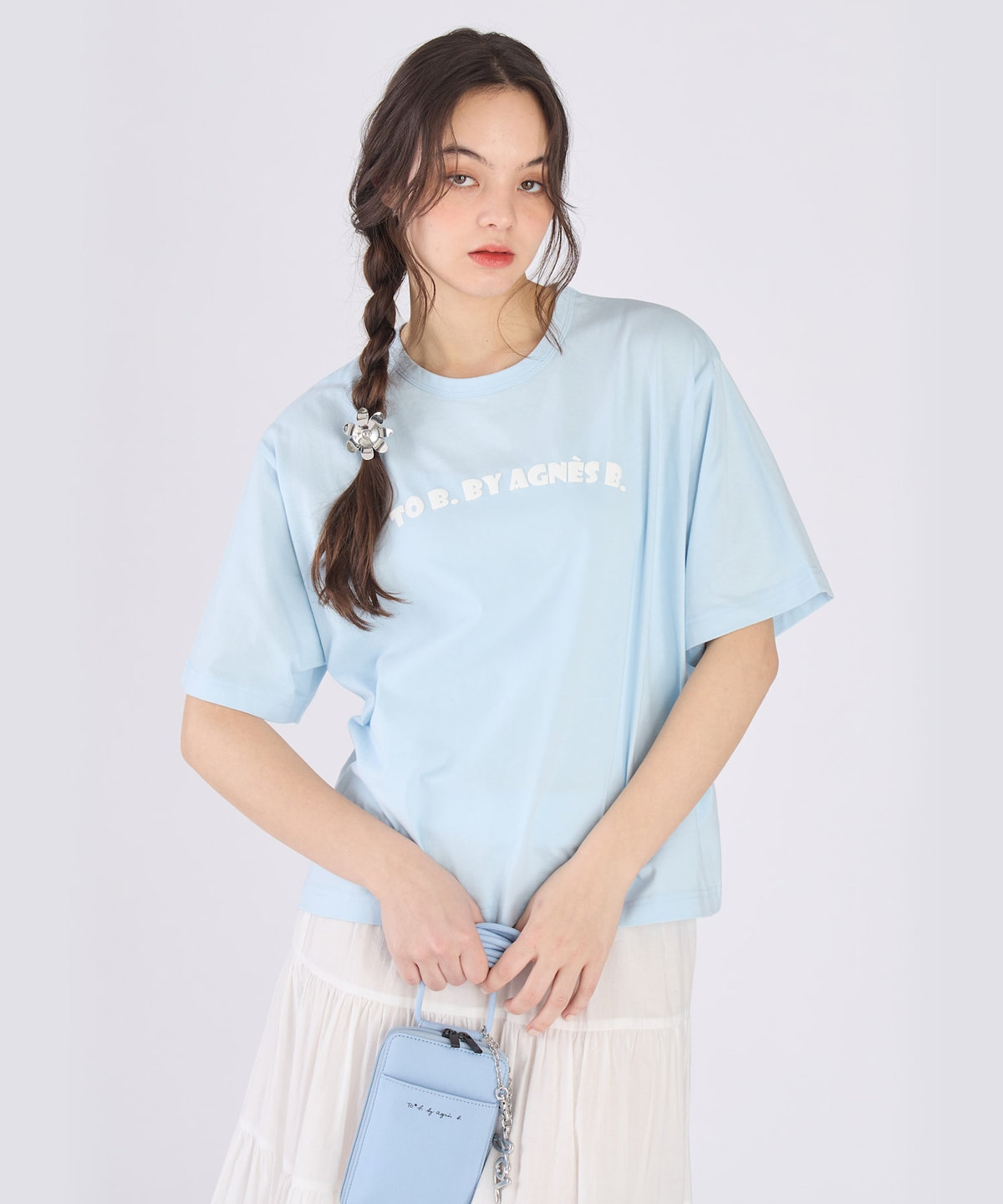 To b. by agnès b. ロゴ パフプリント コットン 半袖 Tシャツ ブルー