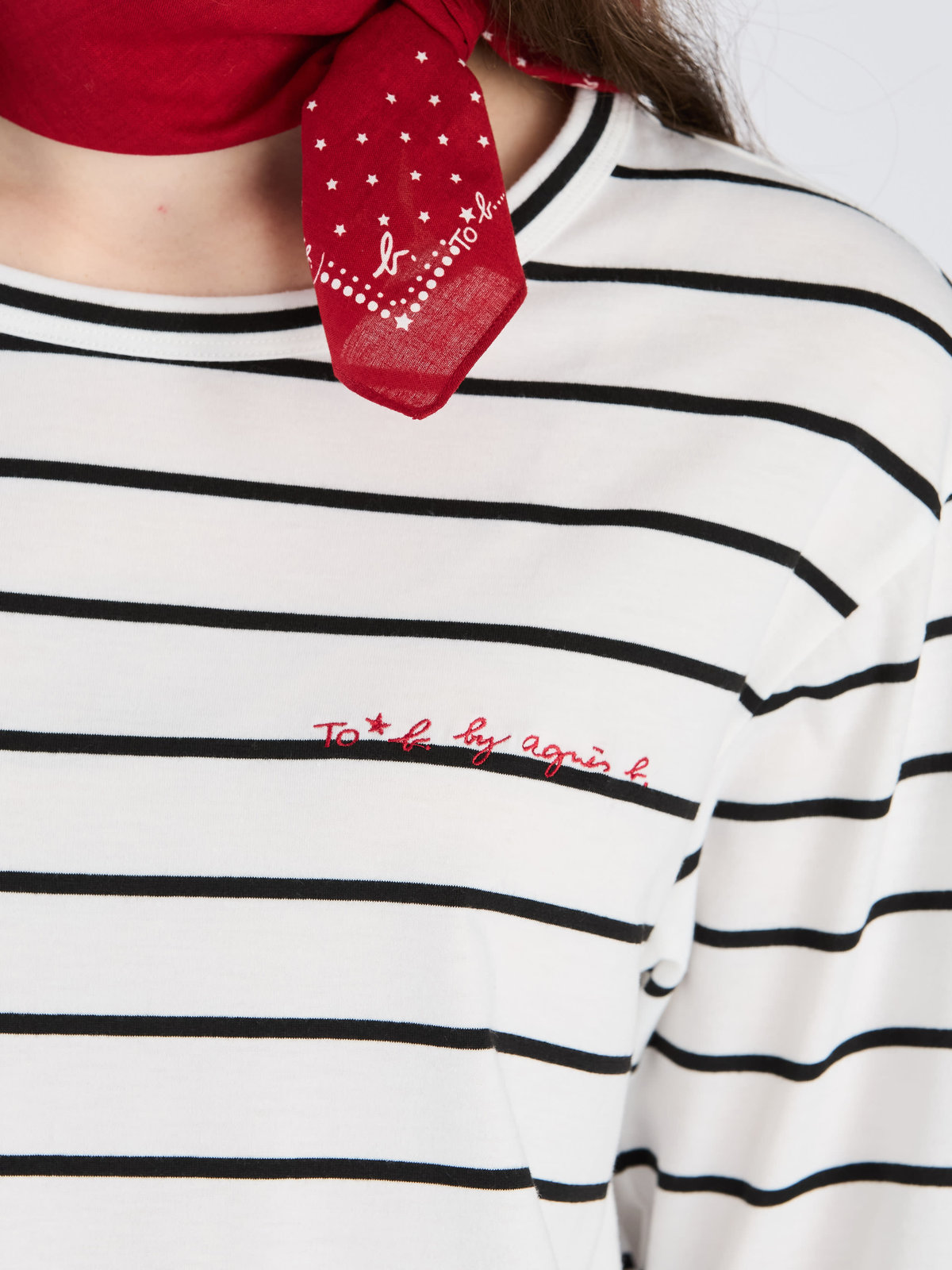 To b. by agnès b. 【Outlet】To b. by agnes b.× green label relaxing ロゴ ボーダー ロングスリーブTシャツ ホワイト