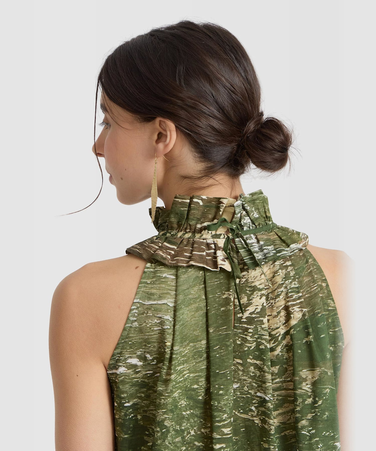 FEMME ウィメンズ フォトプリント コットン フリルカラー ワンピース "Canal" マルチ