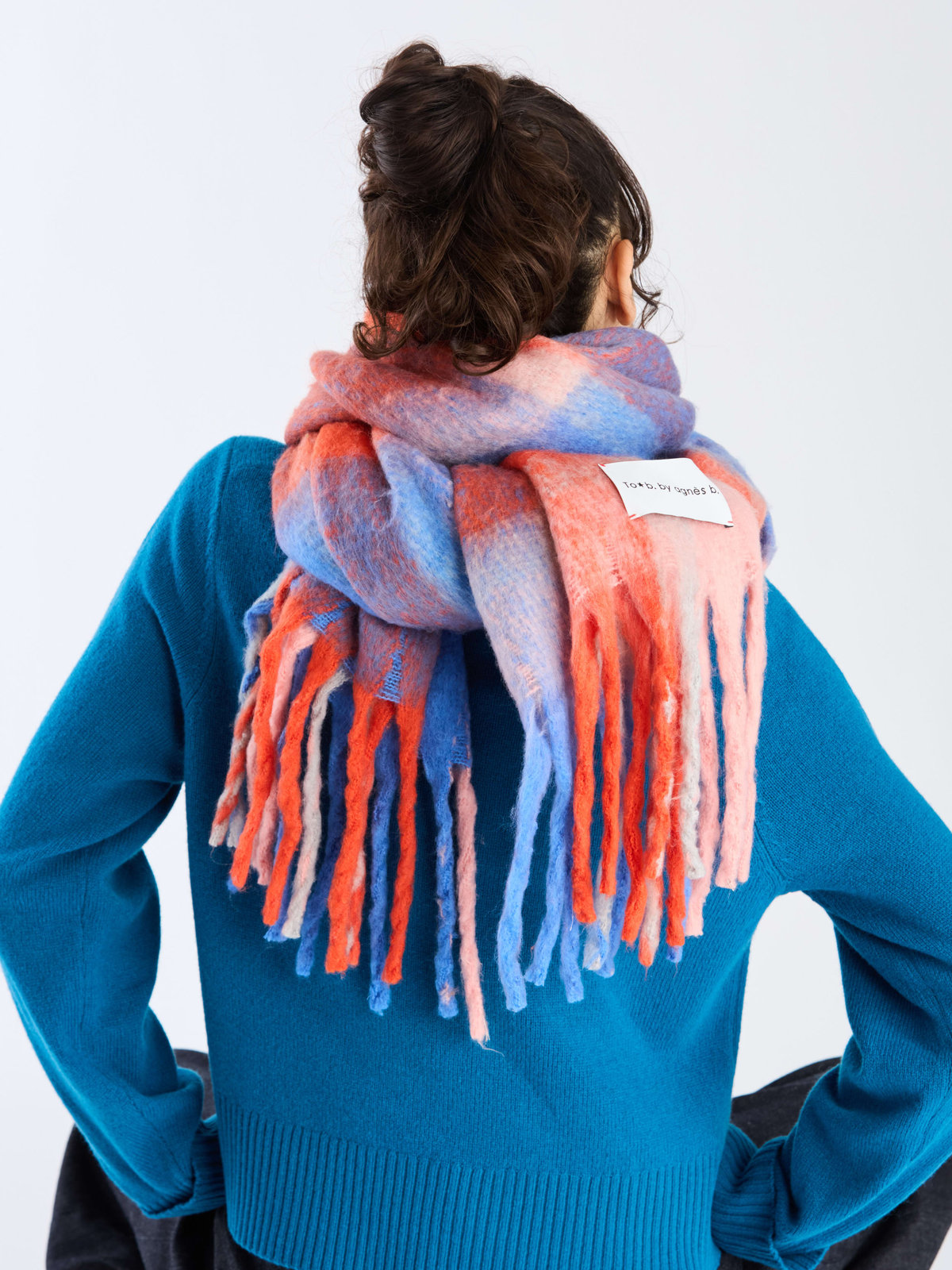 To b. by agnès b. ブロックチェック マフラー オレンジ