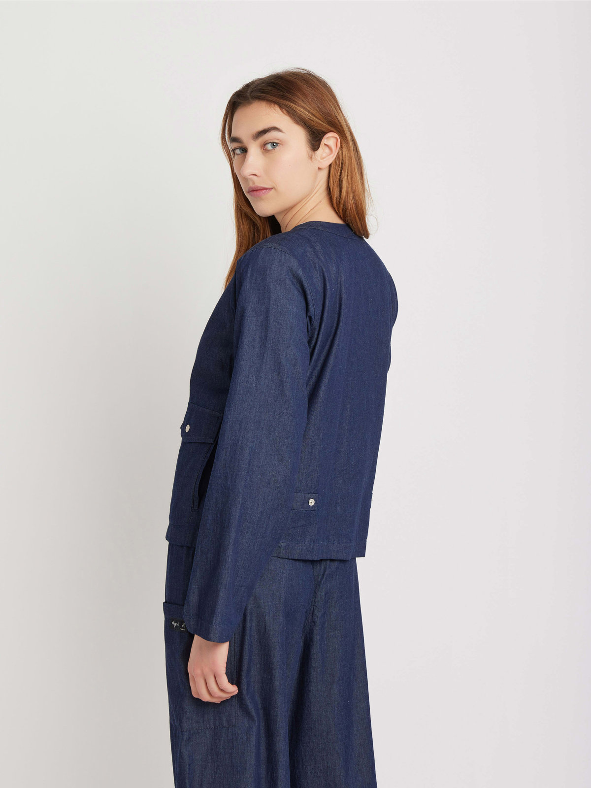 FEMME ウィメンズ デニム 長袖 シャツカーディガン ネイビー