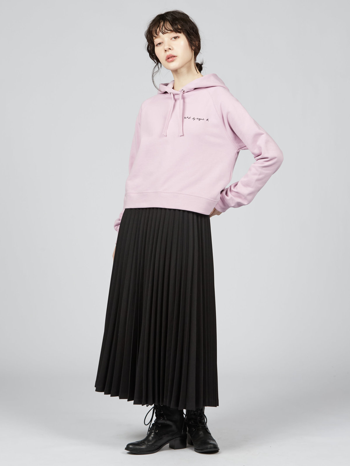 To b. by agnès b. ロゴ刺繍 コットン ニューマカロンカラー スウェットフーディー ピンク