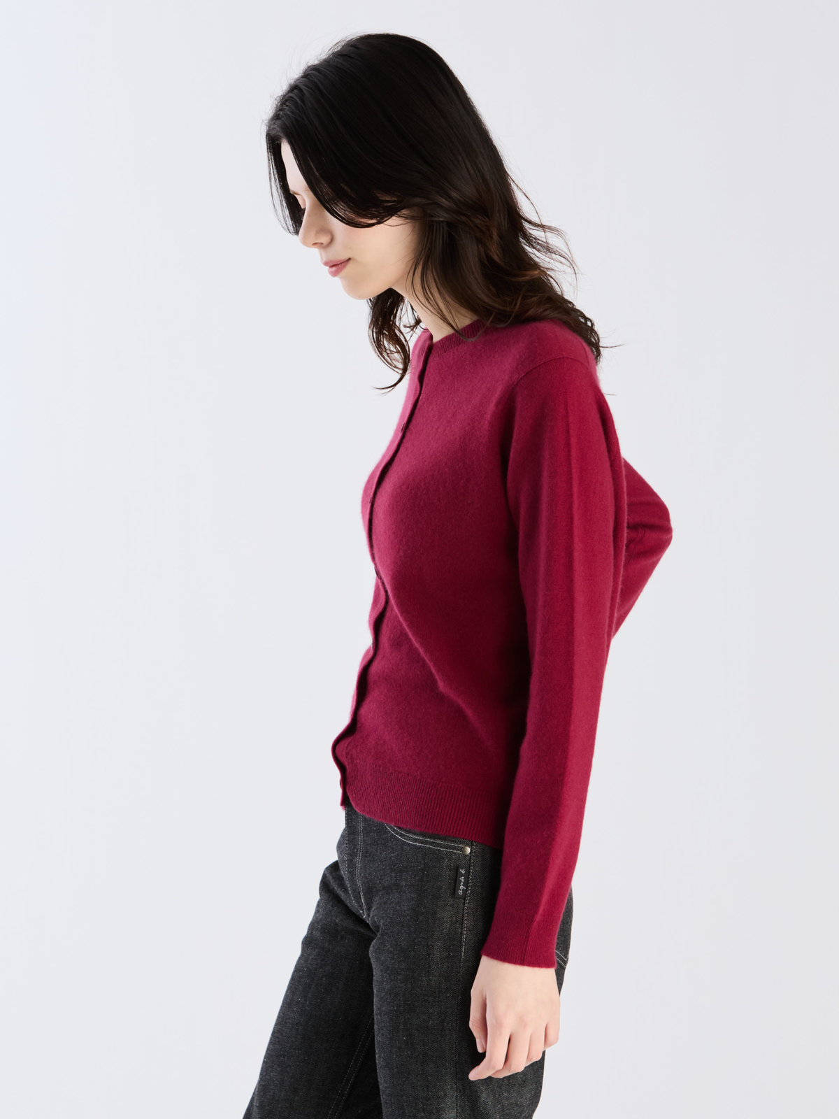 FEMME ウィメンズ カシミヤ ジャージー 長袖 ニット カーディガン "Scilly" レッド