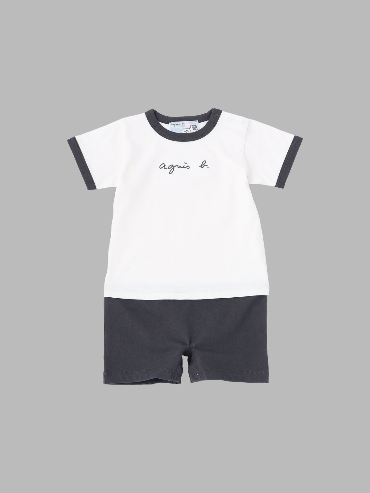 ENFANT ベビー ベビー ロゴ 刺繍 コットン 半袖 コンビネゾン ホワイト