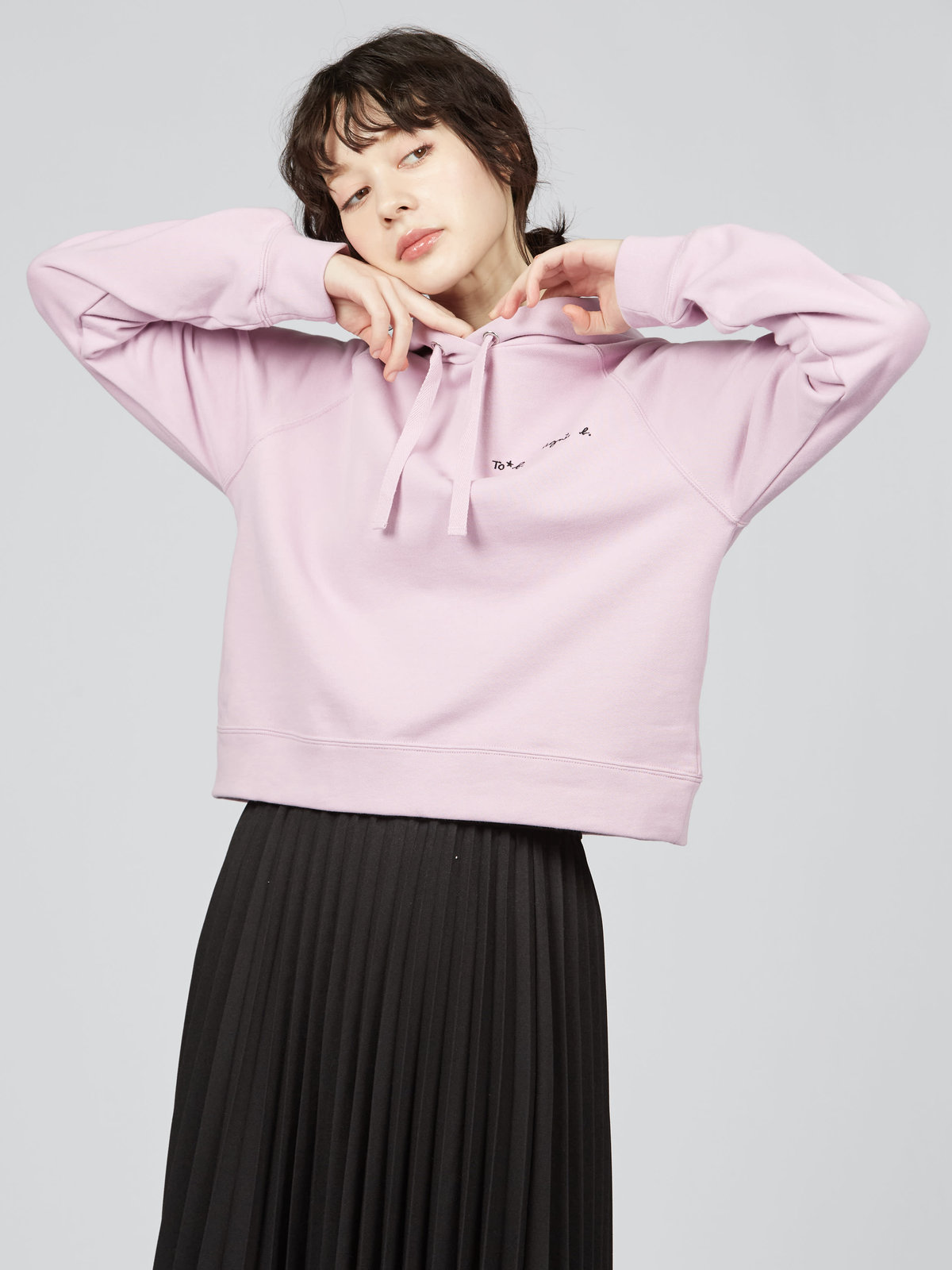 To b. by agnès b. ロゴ刺繍 コットン ニューマカロンカラー スウェットフーディー ピンク