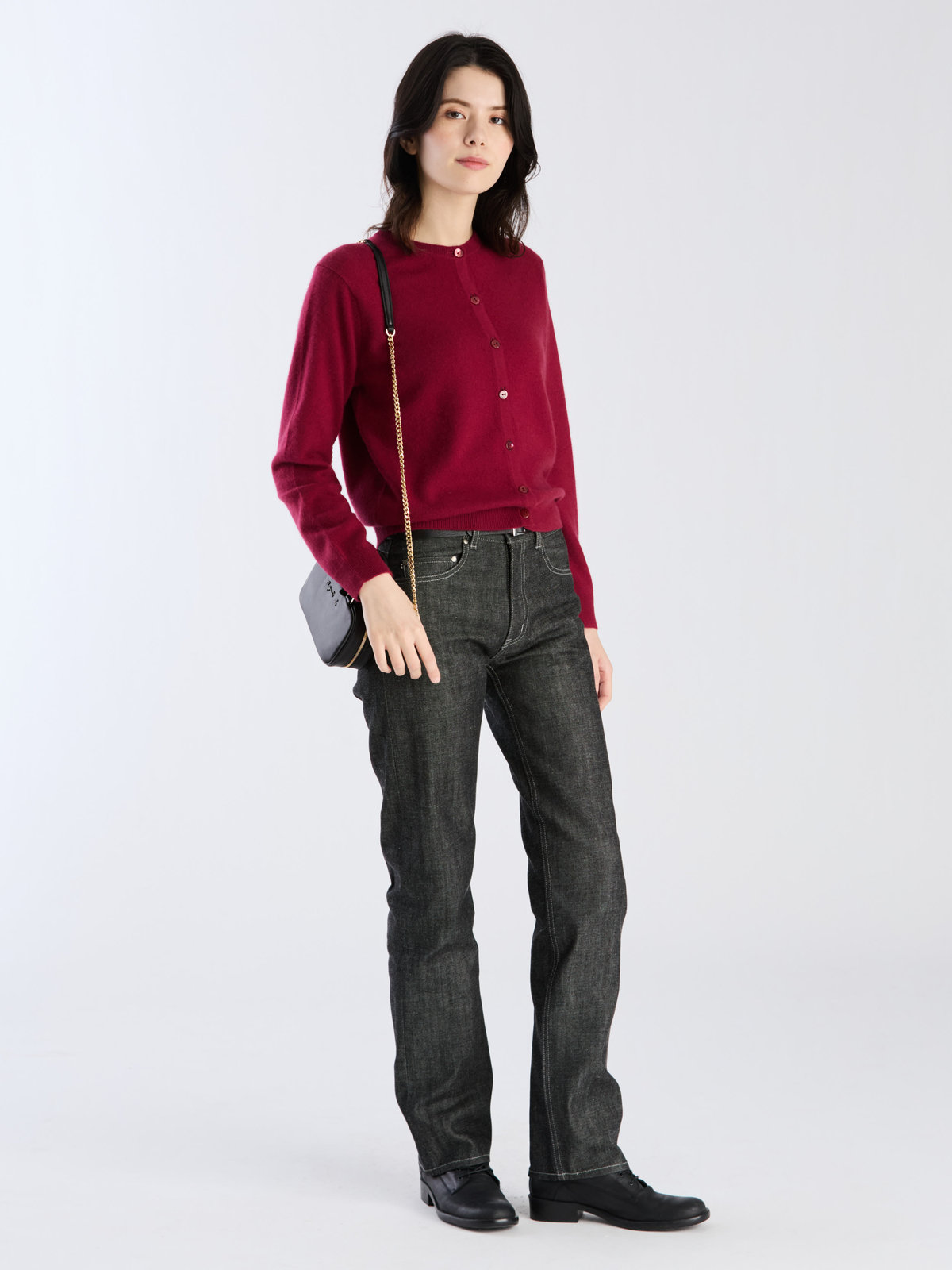 FEMME ウィメンズ カシミヤ ジャージー 長袖 ニット カーディガン "Scilly" レッド