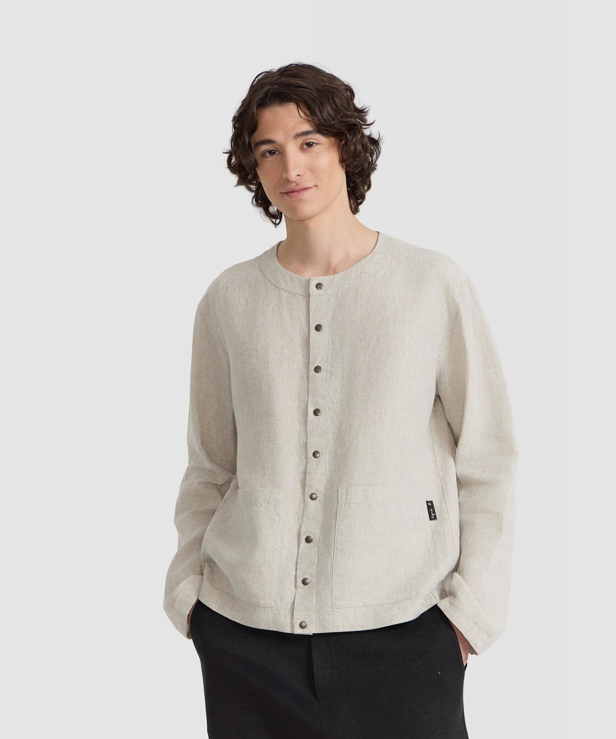 HOMME メンズ メンズ リネン 長袖 シャツ カーディガン グレー